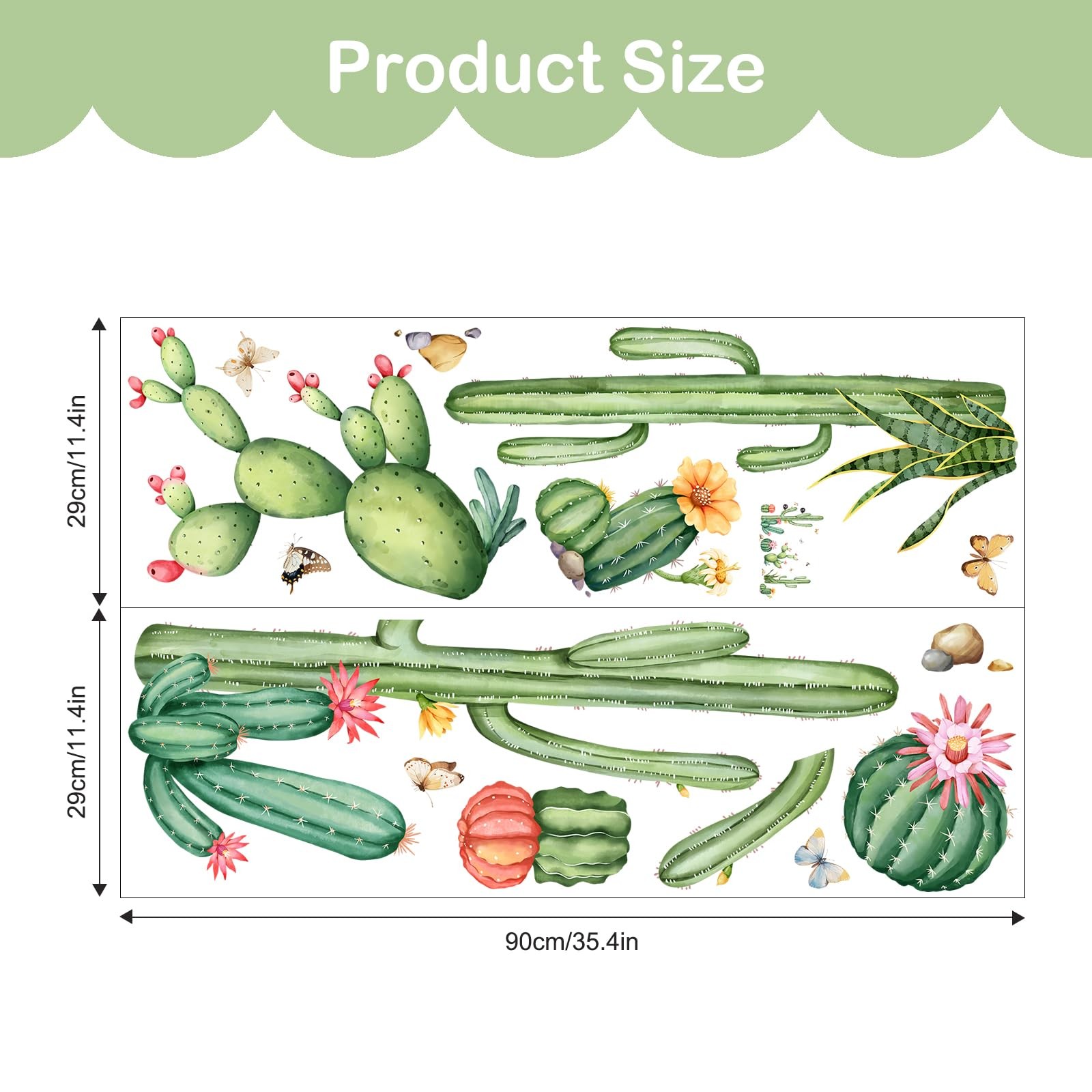 Large Cactus Wall Decals Green Plants Wall Stickers Peel and Stick Tropical A…