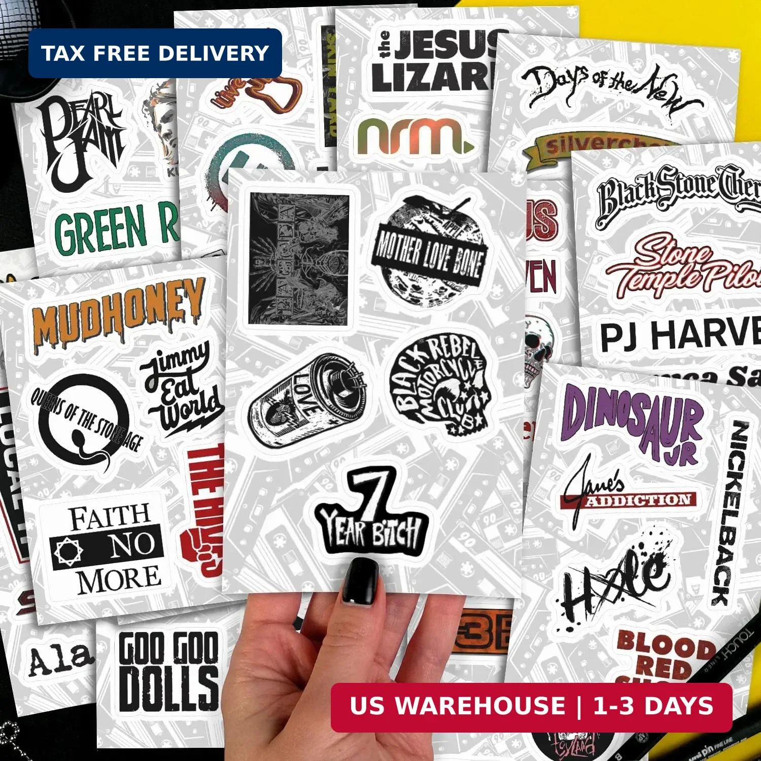 100Pcs Grunge Stickers, 90's Grunge Music, Rock Stickers, Rock Band Decals, Musi