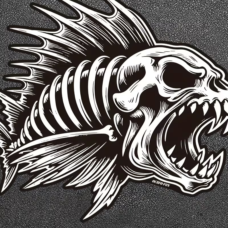 Skull Fish Sticker – Waterproof PVC Matte Finish Cartoon Anime Outdoor Design