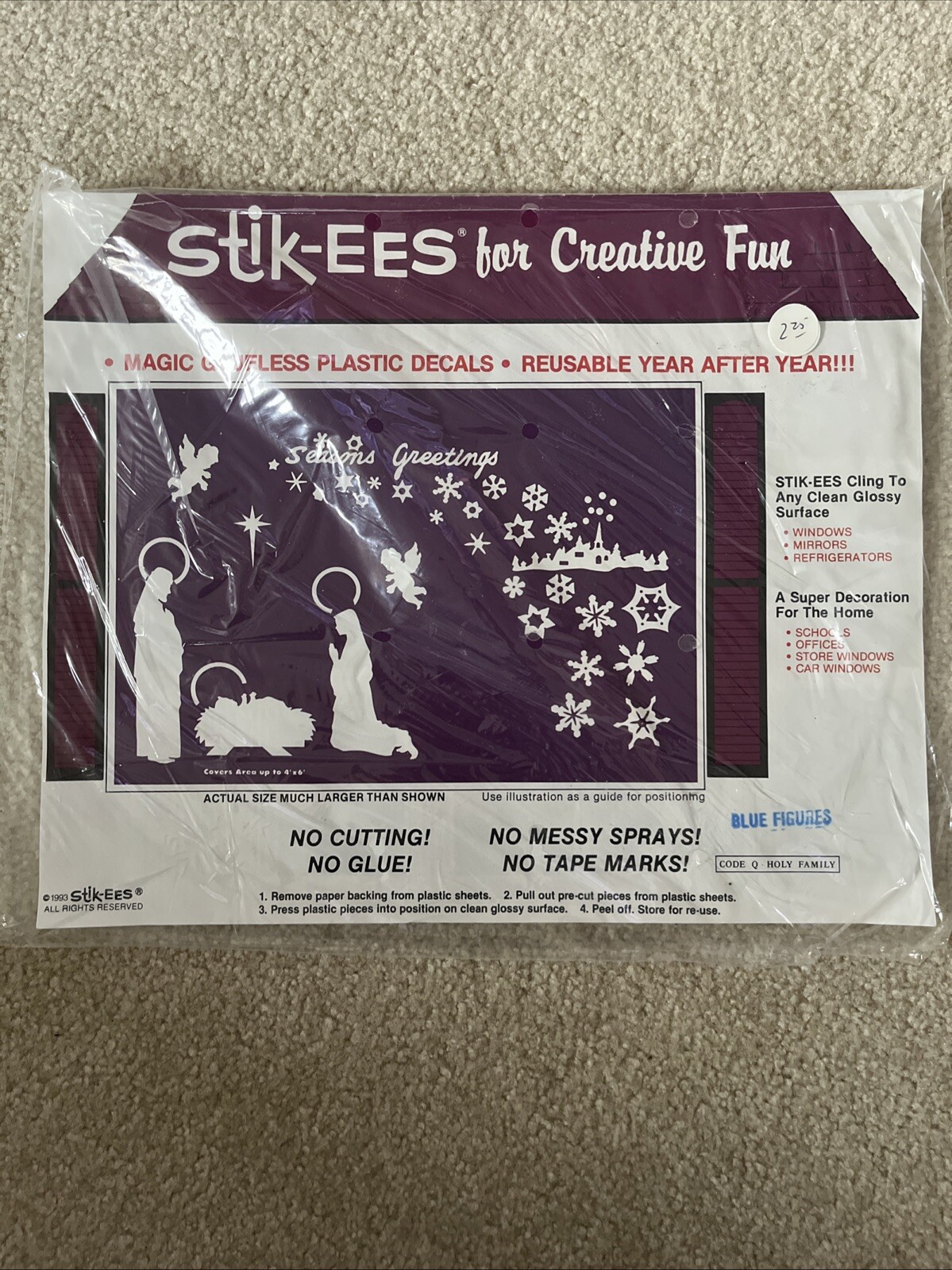 NOS Stik-ees Creative Fun Magic Plastic Decals Holy Family Blue Figures