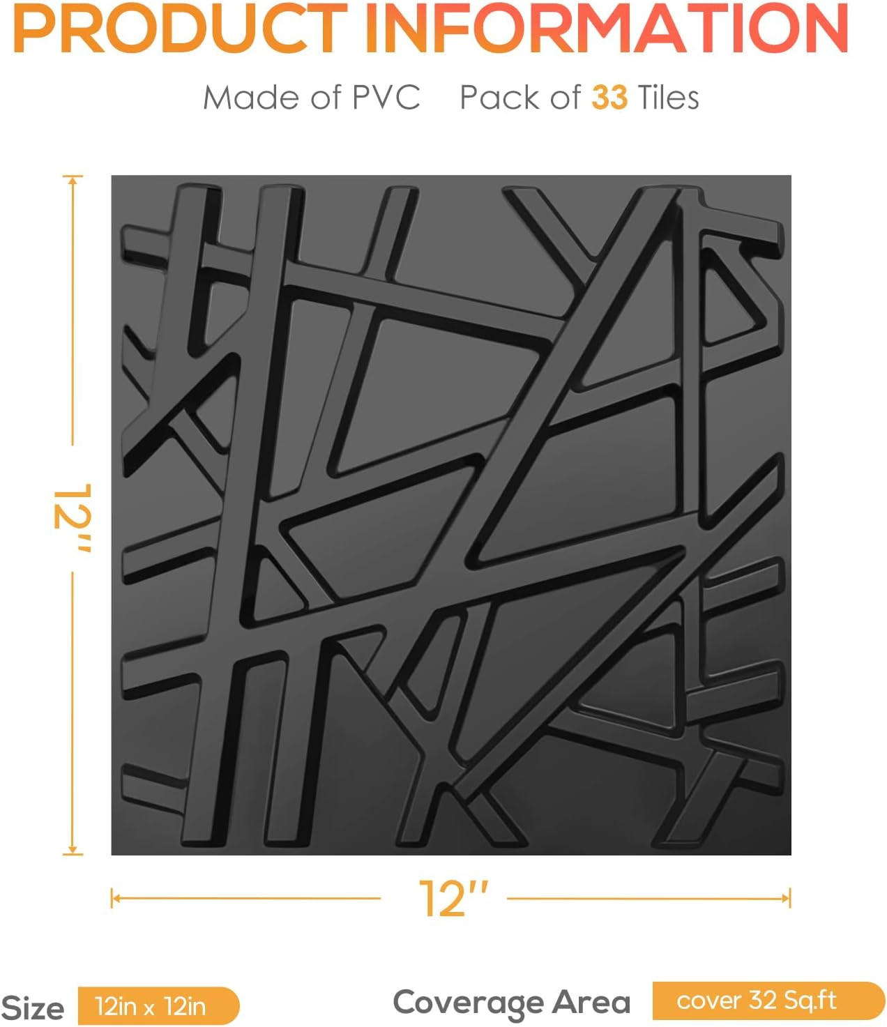33 Pack 3D Wall Panels for Interior Wall Decor, 12"X12" Black Accent Textur…