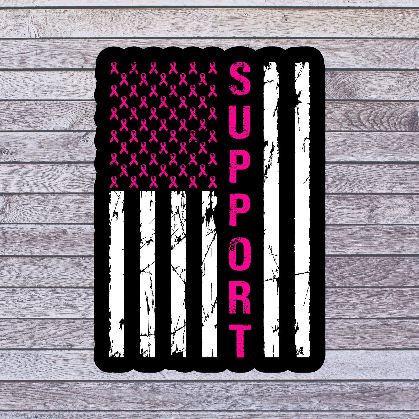 Cancer sticker vinyl decal awareness support American flag breast cancer support