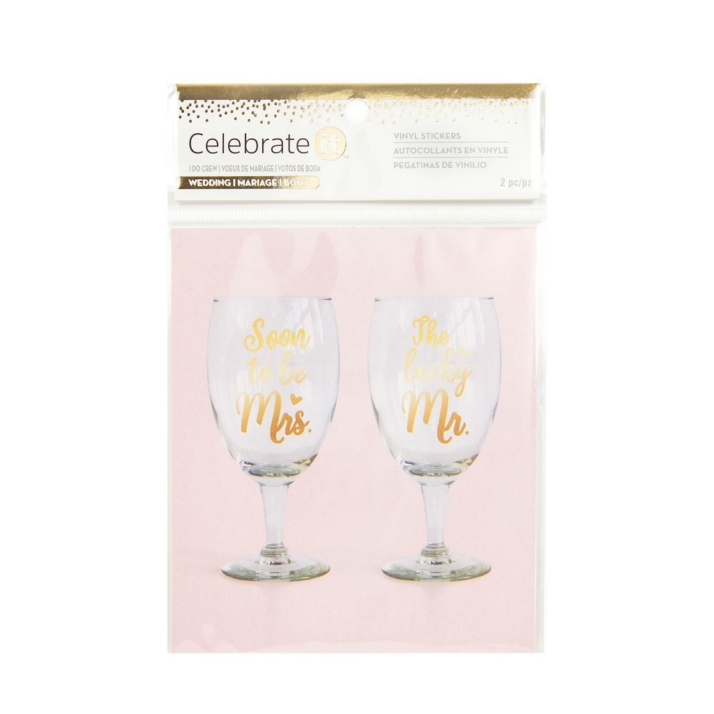 Celebrate It I DO CREW Gold Vinyl WEDDING Stickers – SOON TO BE – 2 pc