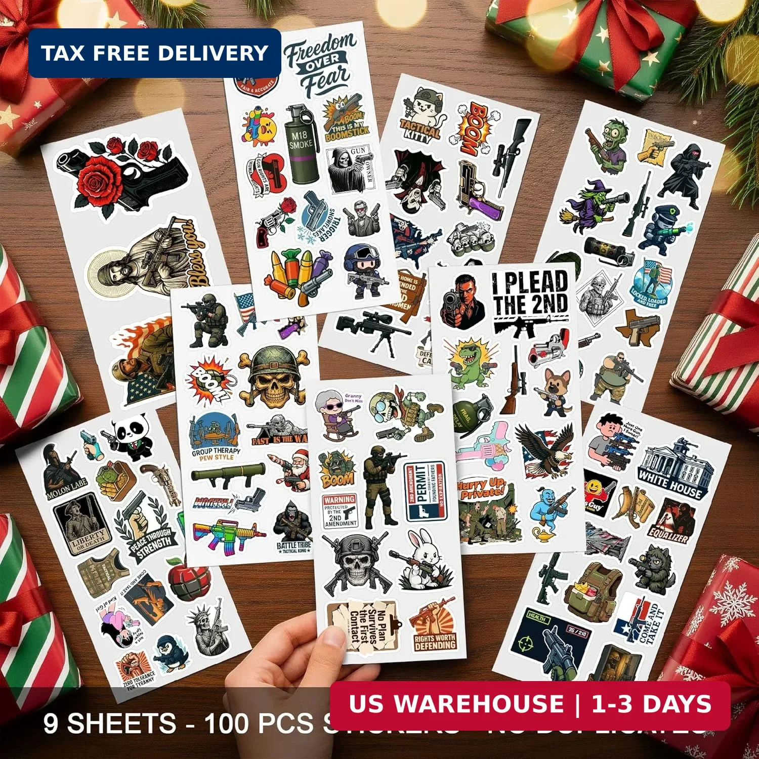 100 PCS Funny Gun Stickers Pack – Tactical Military Army Parody Vinyl Decals for