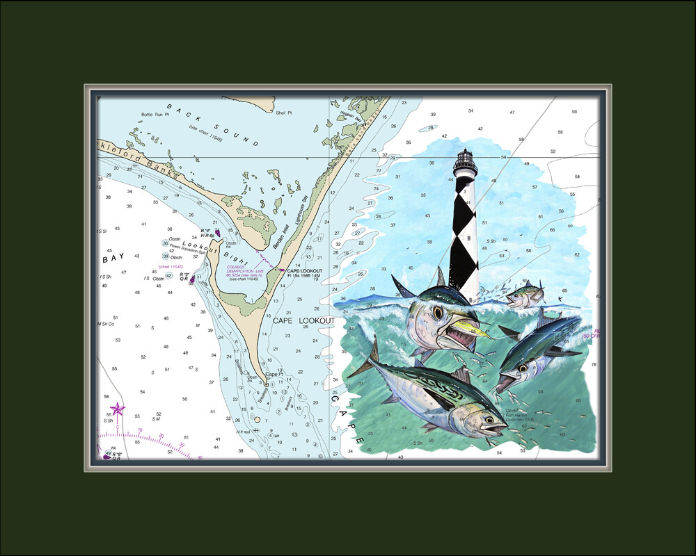 Cape Lookout, NC and Nautical Chart High Quality Canvas Print