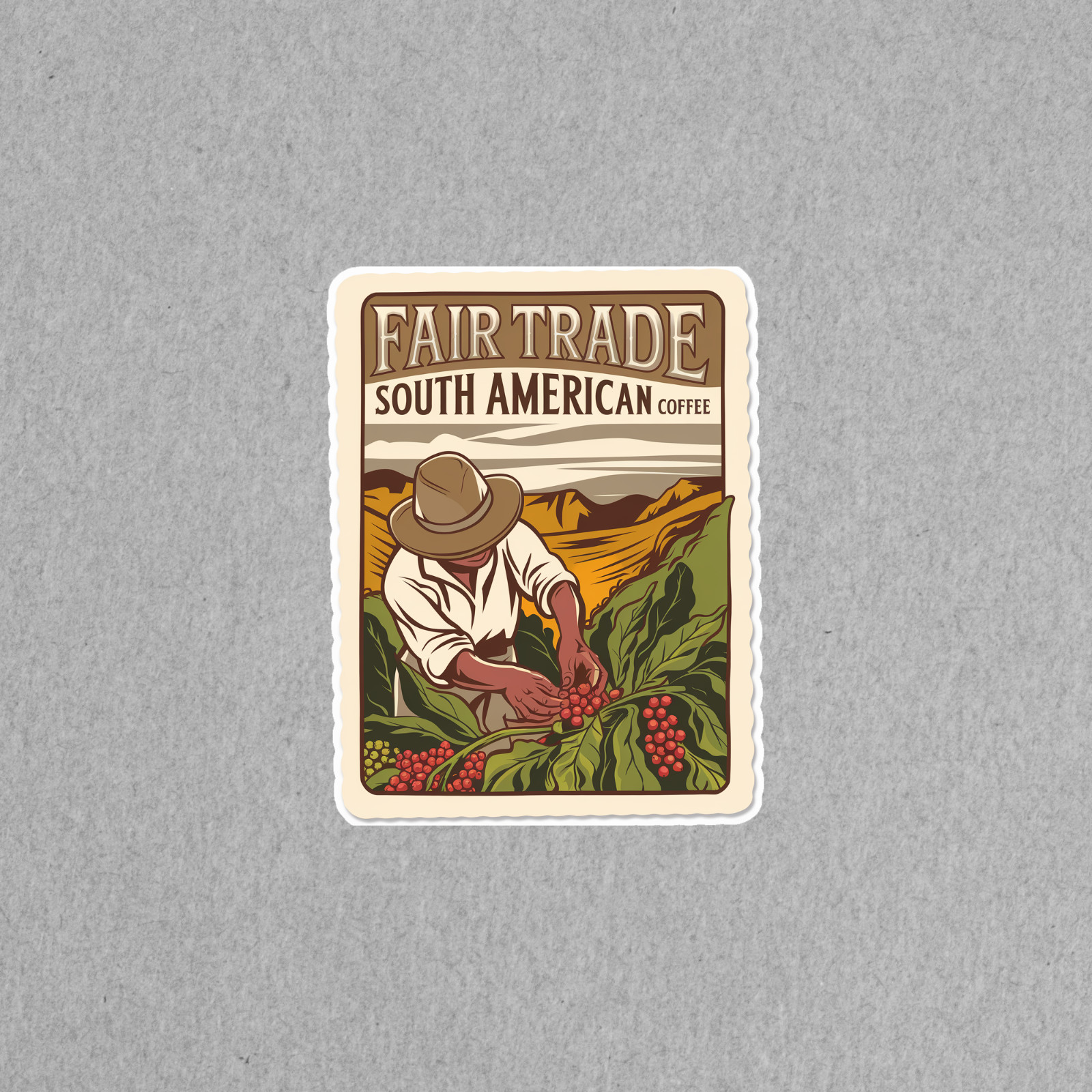 Fair Trade South American Coffee Vintage Style sticker Sticker #3300