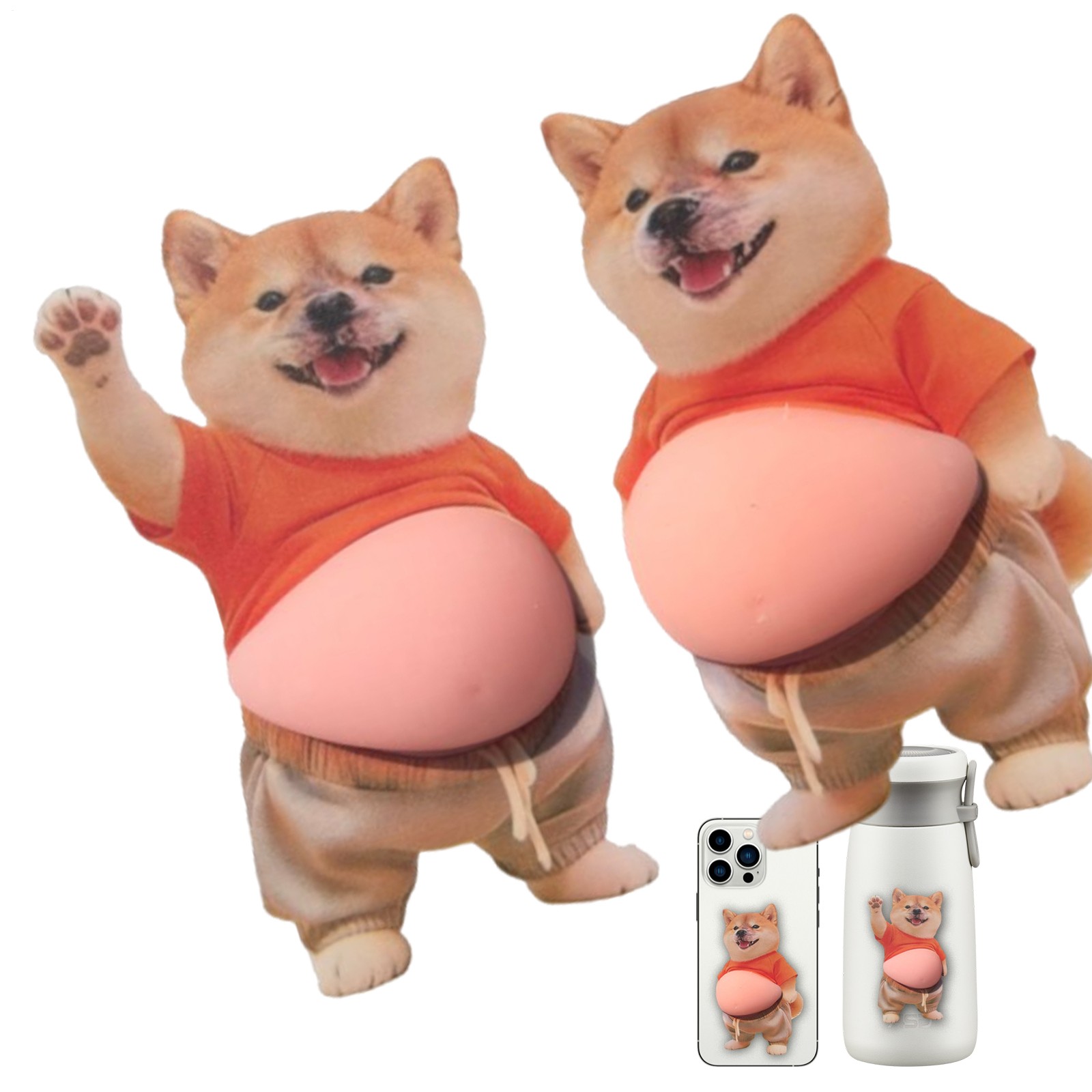Cute 3D Belly Stickers 5 Pieces Cartoon Animal Dog Stickers For Phone, Bottle