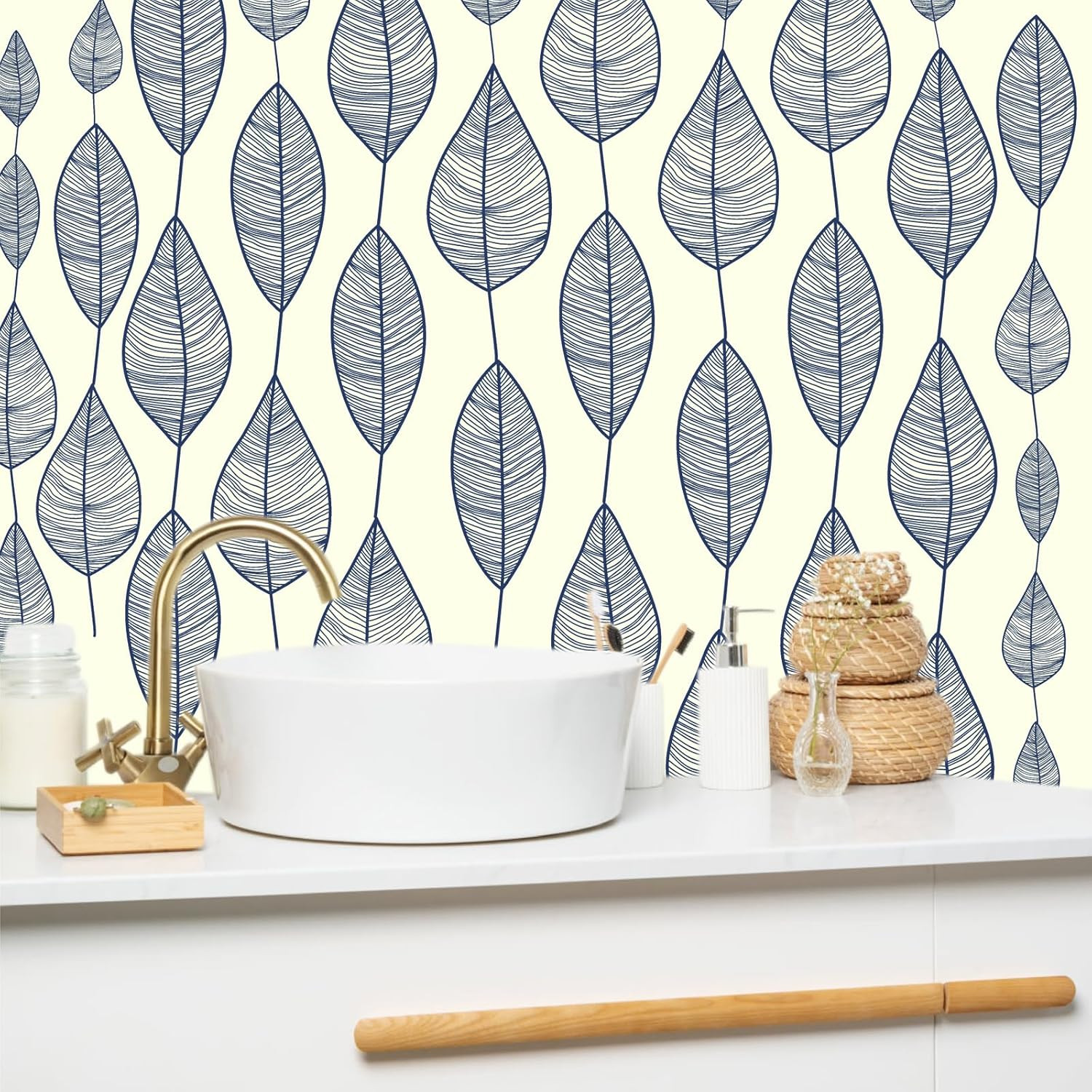 Stripy Leaf Wall Decals Modern Blue Leaf Wall Stickers Tree Leaves Wall Decals P