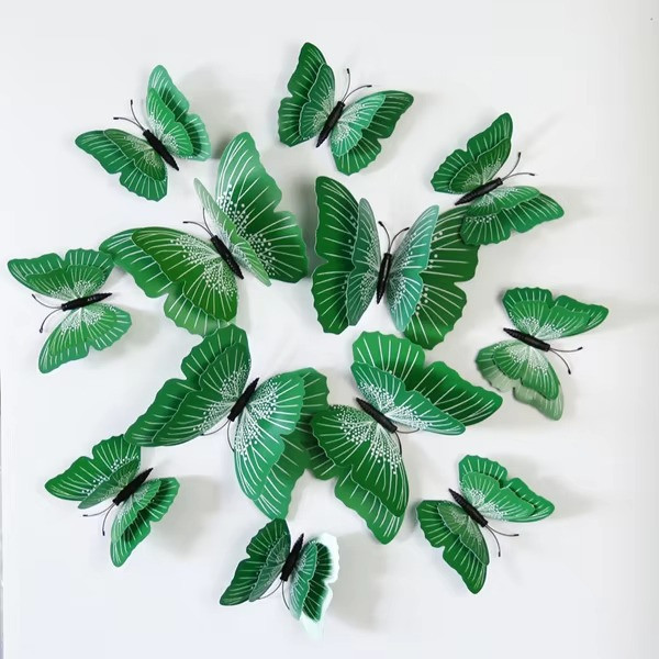 🦋 12Pcs 3D Butterfly Wall Stickers Double Layer Solid Color Wedding Home Decor