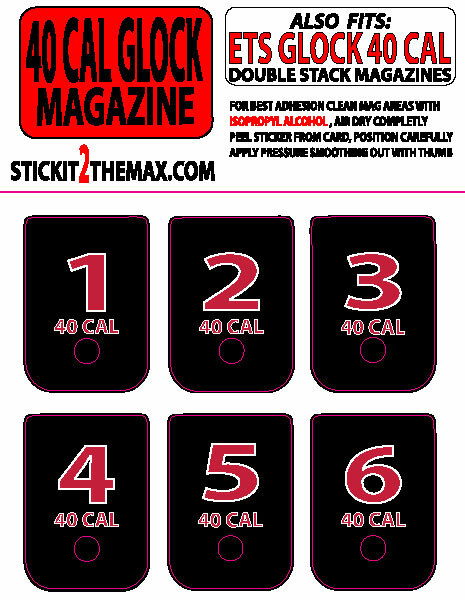 FITS GLOCK 40 CAL RED NUMBERED 1-6 MAGAZINE BASE PLATE STICKERS,set of 6