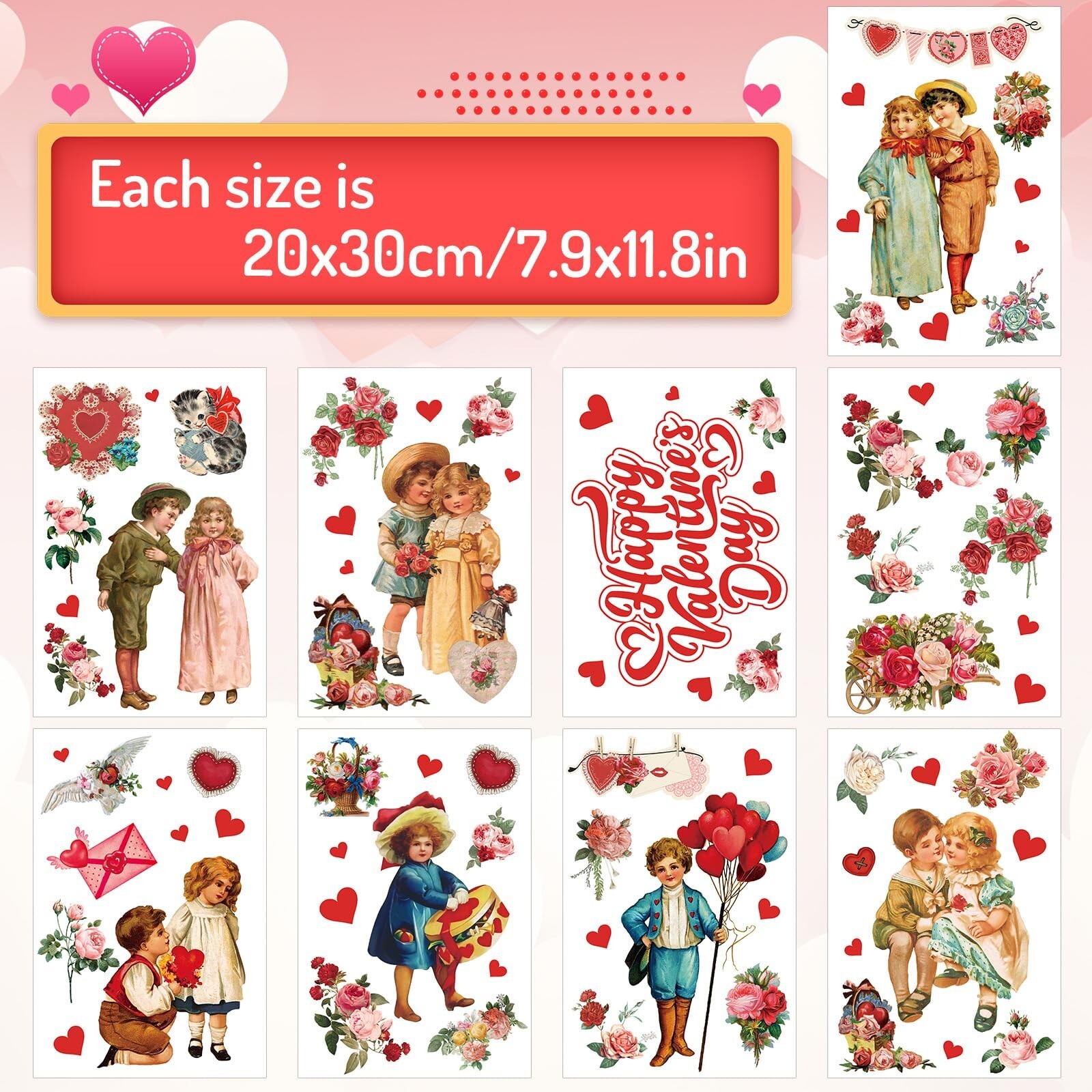 9 Sheets Valentine's Day Wall Decals Vintage Victorian People Rose Heart Wall…