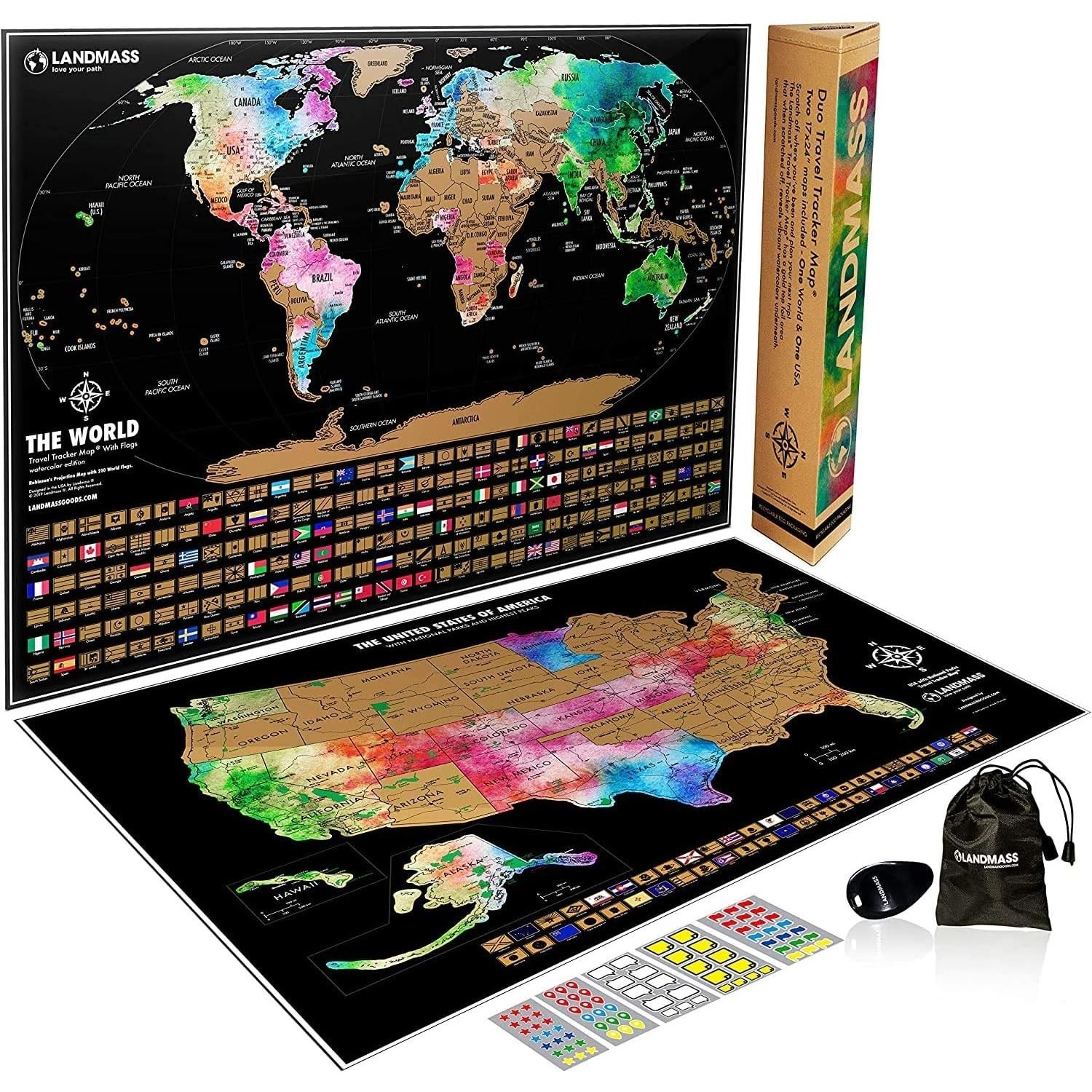 Landmass Scratch Off World Map Poster, Bonus USA Map Included, Track Your Tra…