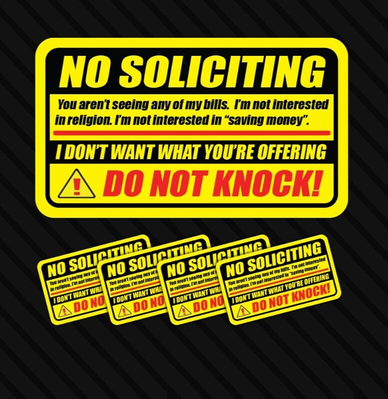 5x No Soliciting sticker window office store label decal business no knocking