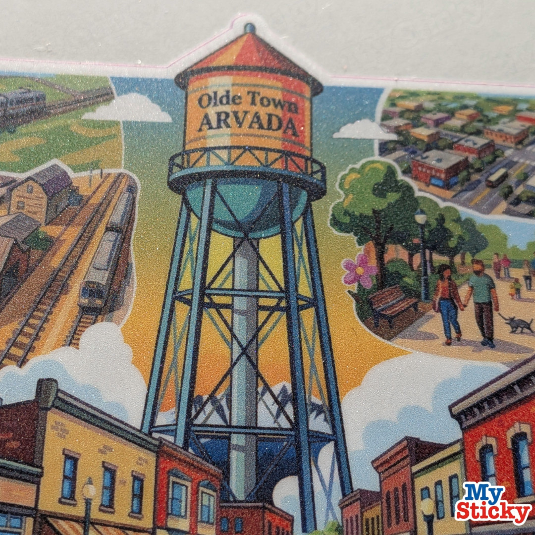 Olde Town Arvada Colorado Vinyl Sticker Travel Memorabilia Water Tower Decor NEW