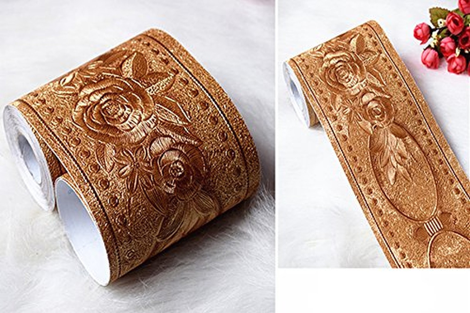 REDODECO 3D Flower Pattern Molding Peel Stick Wall Border for Home Decor Bath…