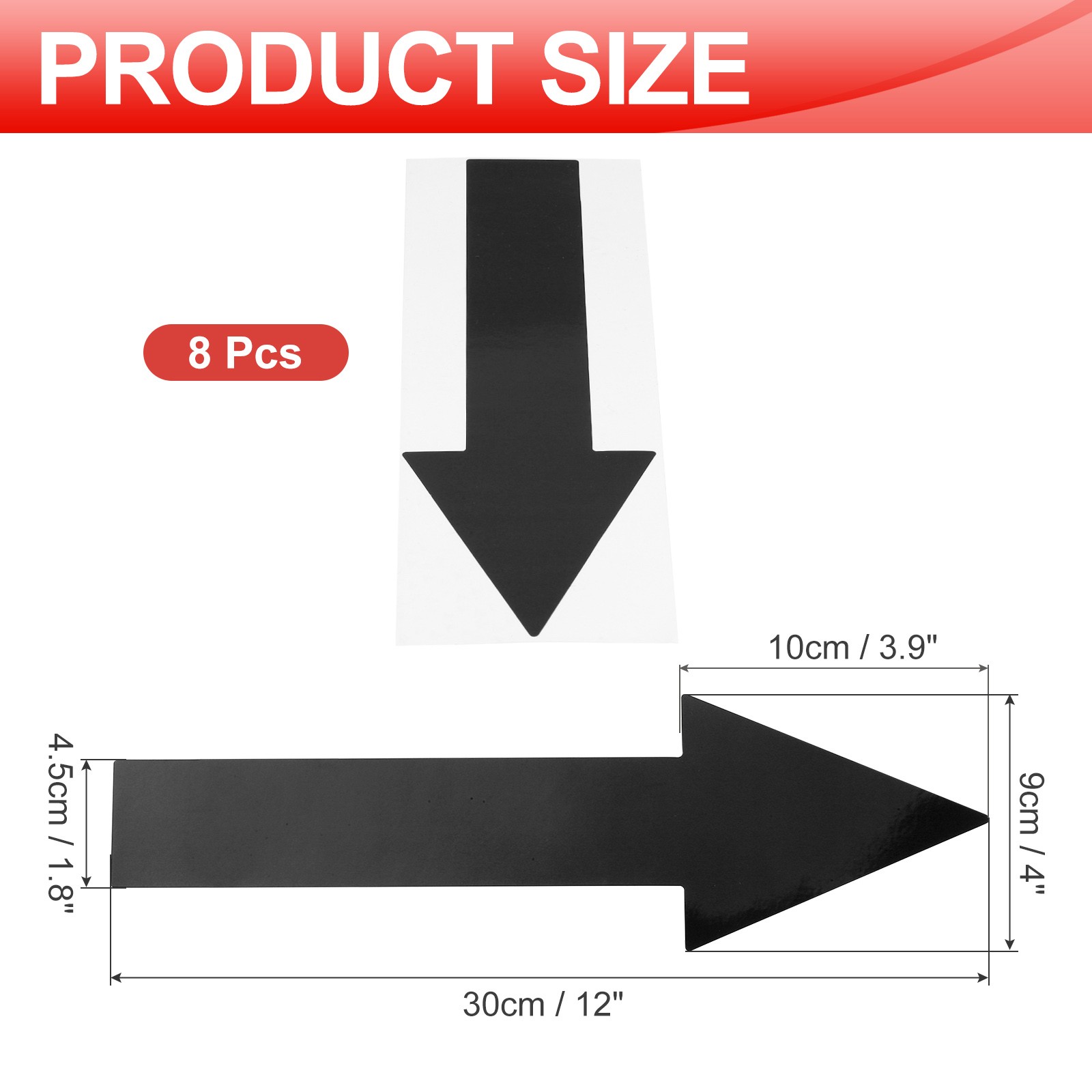 Arrow Sticker, (12×4 Inch, Black) (8 Pcs), Waterproof Arrow Sign Sticker