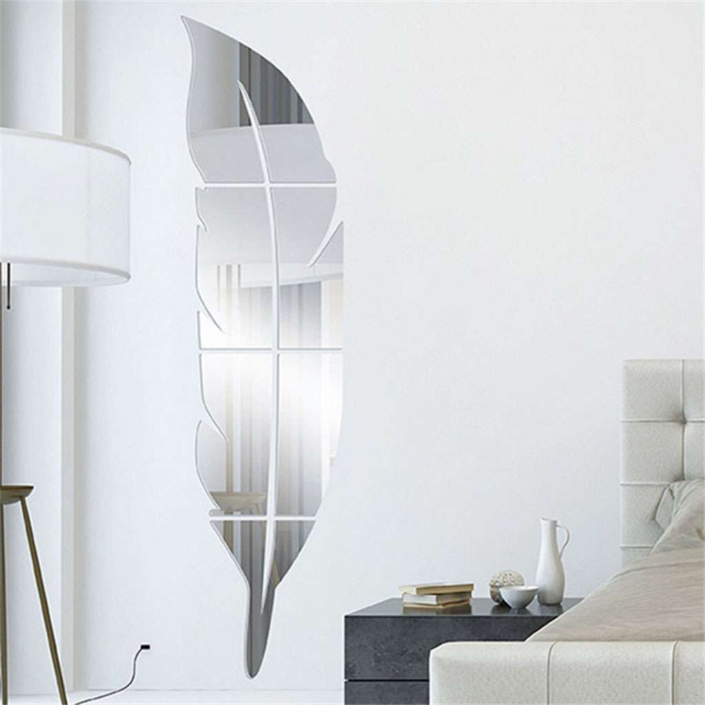 Large 3D Feather Mirror Wall Sticker Acrylic Art Room Decal Decor DIY Removable