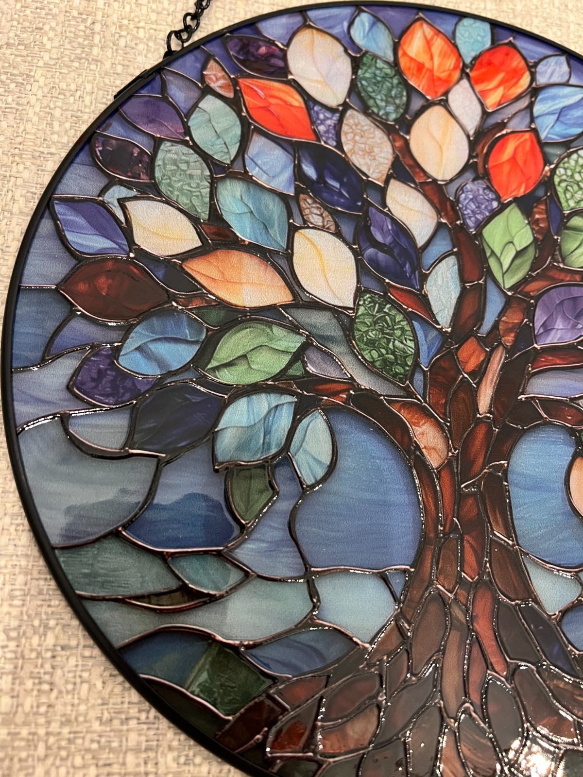 10 in. Stained Glass Sun Catcher, Blue Tree of Life Window Hanging