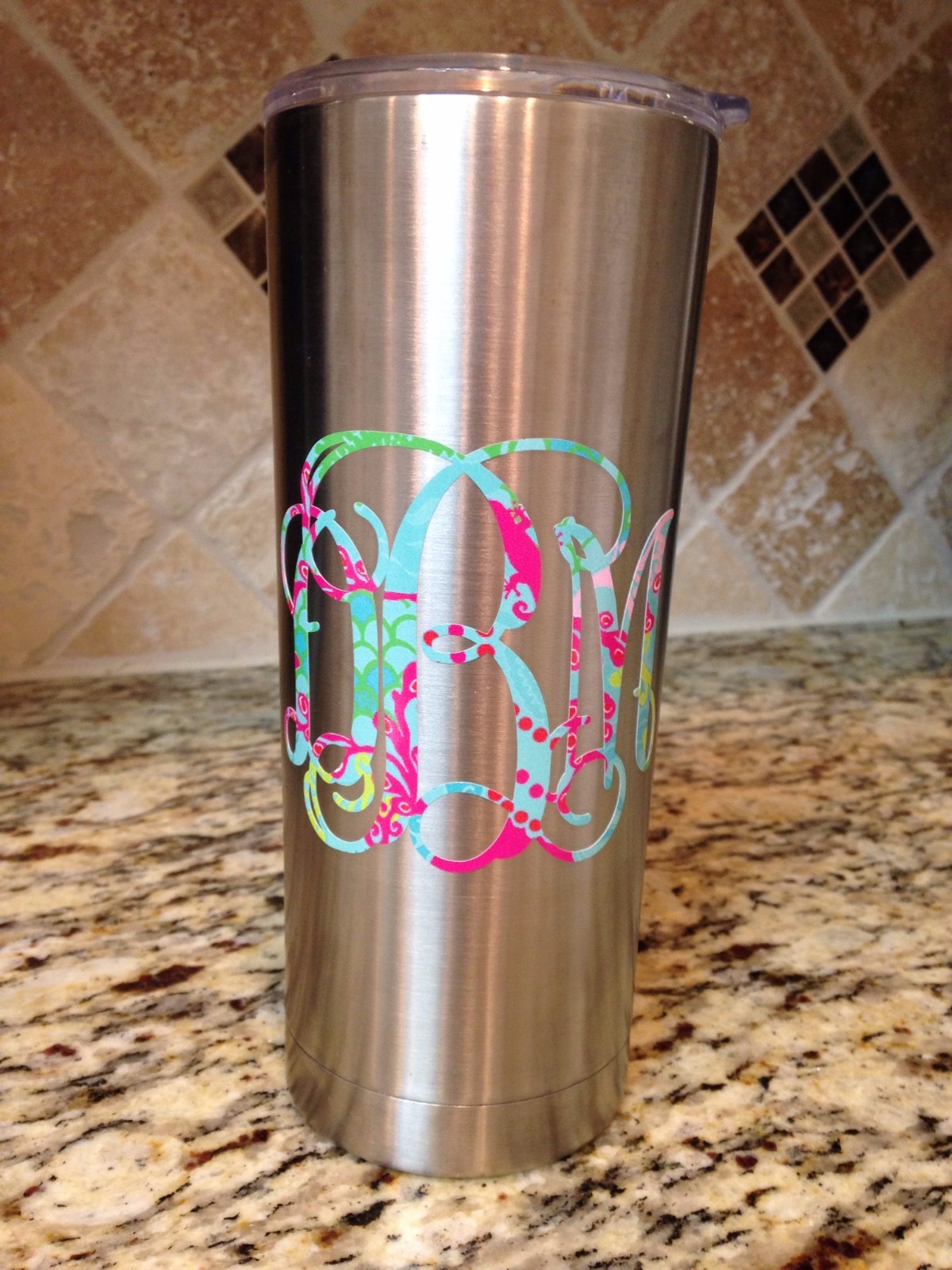 Lilly Patterned Vine Circle Monogram Name Decal Sticker for YETI Tumbler Cooler