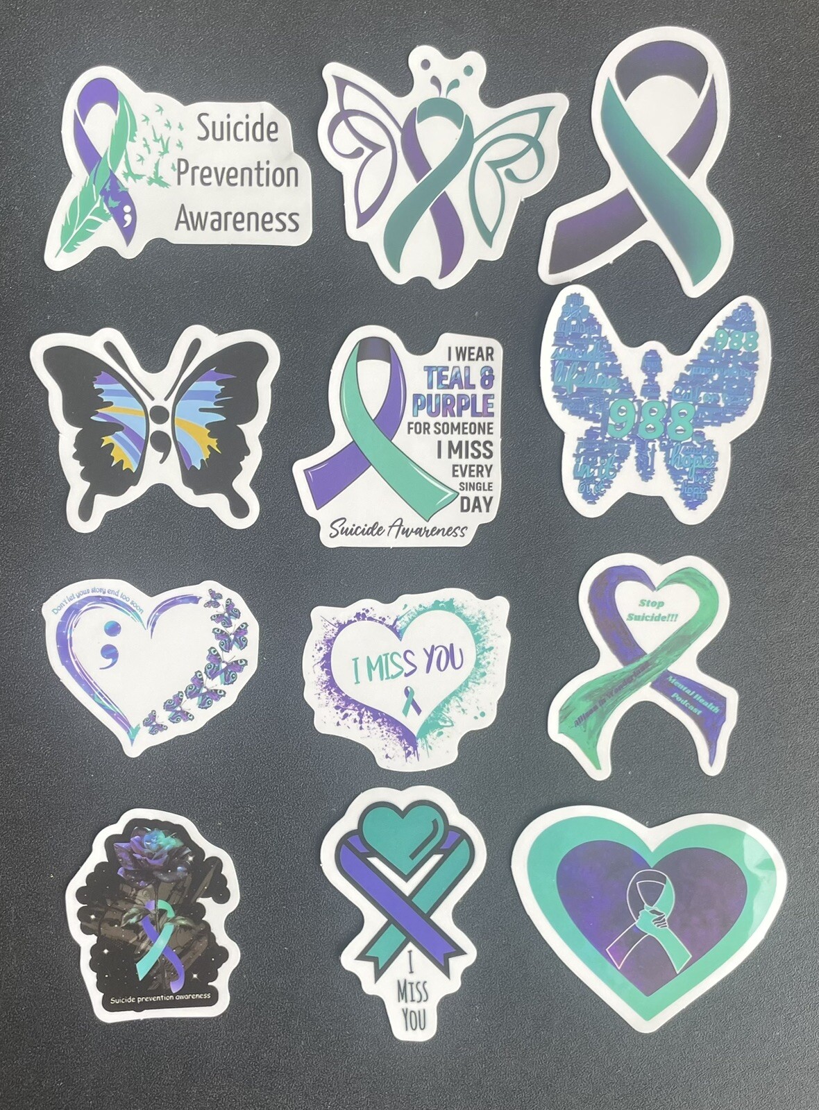 12 Suicide Prevention Awareness Stickers Purple Teal As Shown