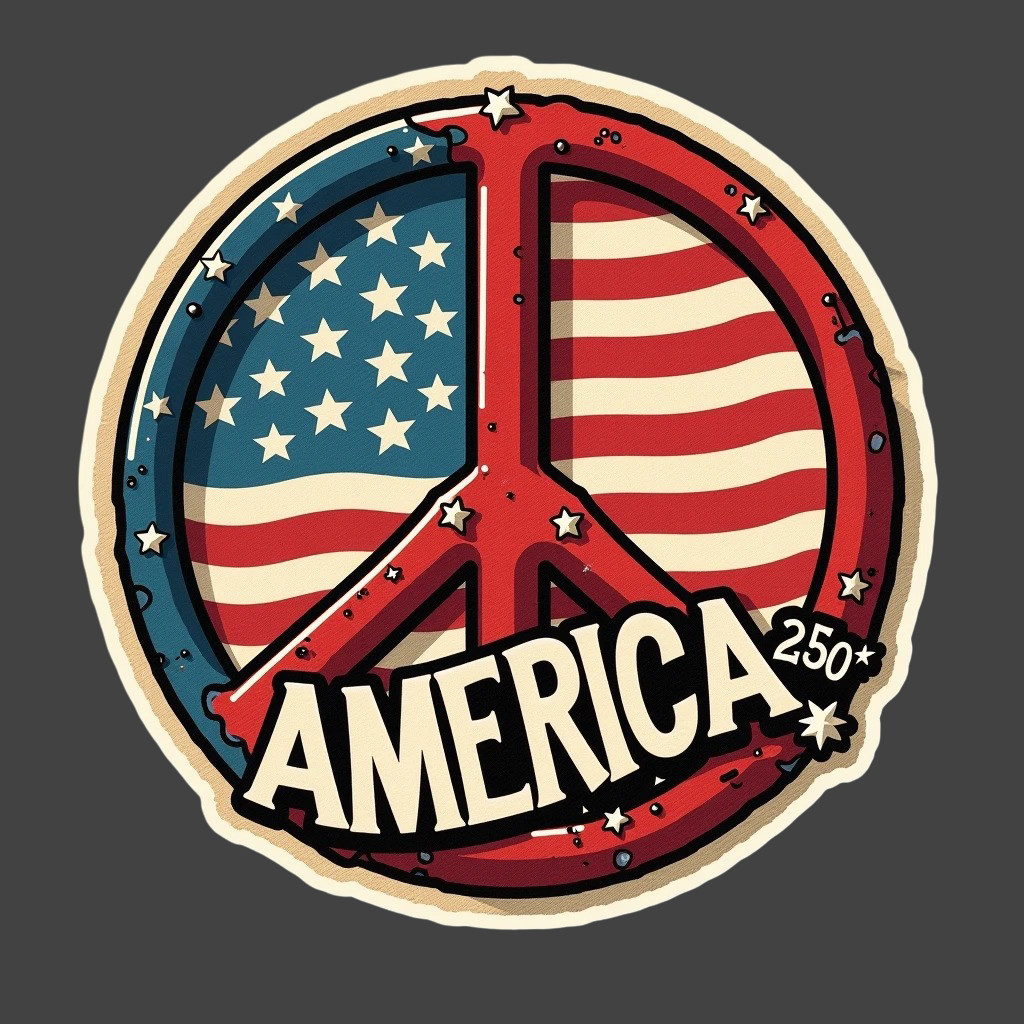 Americana Sticker Vinyl Decal Peace Sign 250 Patriotic USA Retro Badge