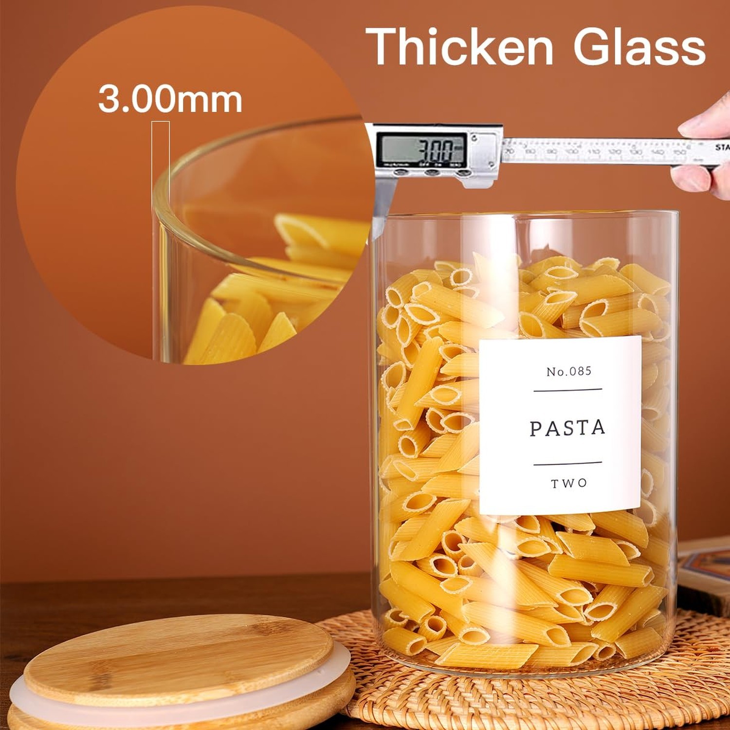 Set of 6 Glass Flour and Sugar jars with 132 Kitchen Pantry Labels – Thicken …