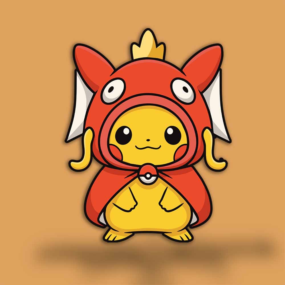 Poncho Pikachu Magikarp Vinyl Decal – Cute Chibi Anime Style Sticker – Multiple