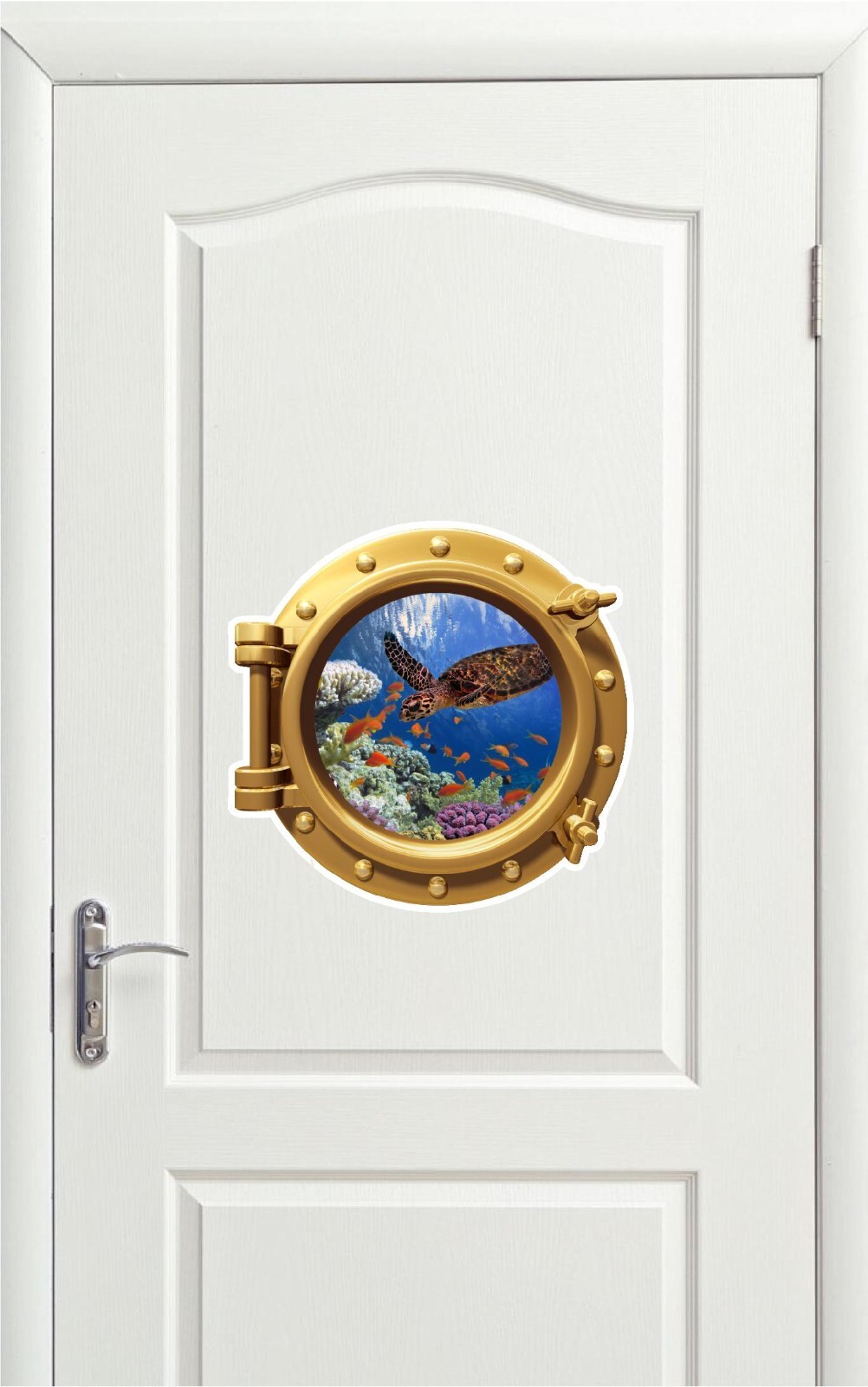Ocean Coral Reef Turtle Fish Porthole Sticker Cute Decal Sea Beach Theme 16"x16"