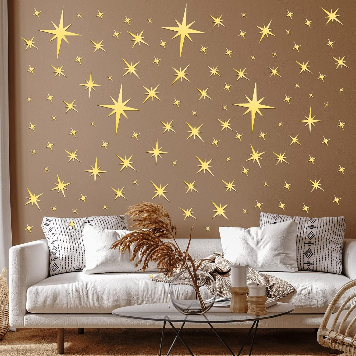 82 Pieces Mirror Wall Stickers Star Wall Decals Decor Removable 3D Acrylic Mi…