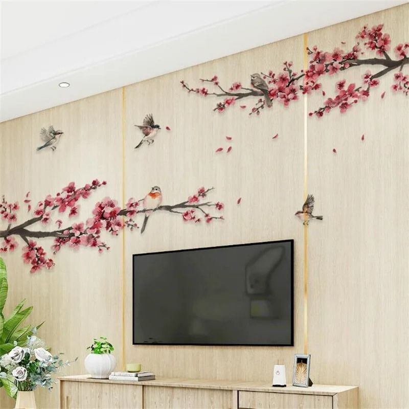 Watercolor Tree Branch Blossom Bird Wall Sticker Bedroom Living Room Background