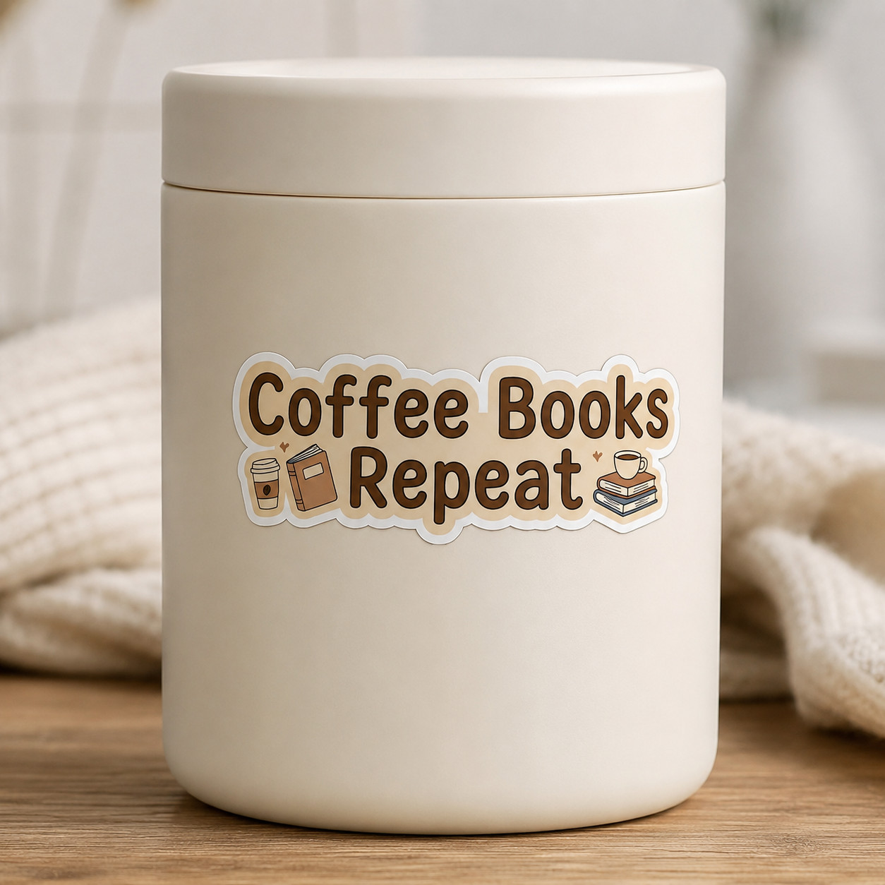 Book Lover Sticker Coffee Books Repeat Reading Vinyl Decal Laptop Bottle