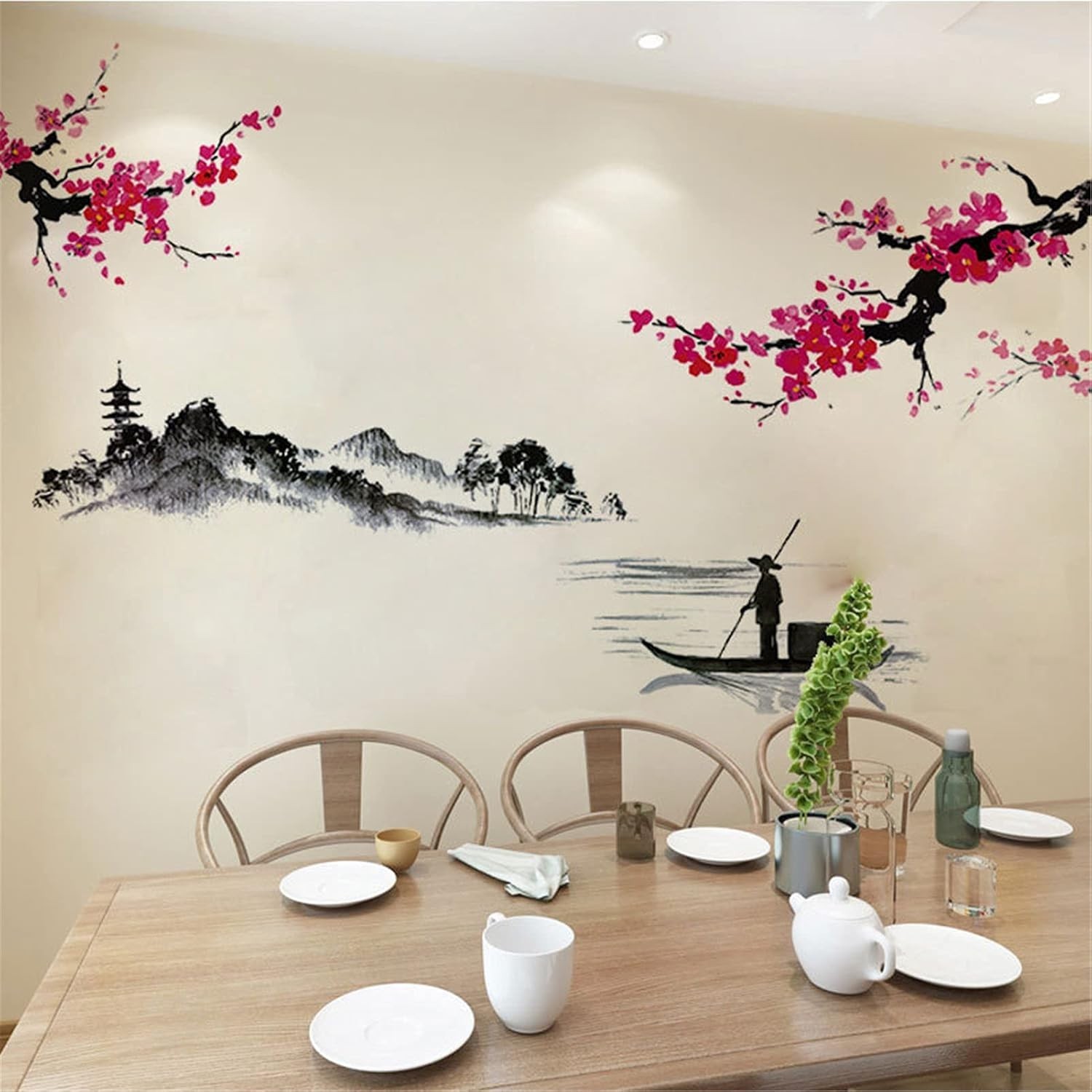 Artistic Red Cherry Blossom Decals – Waterproof & Removable for Living Spaces