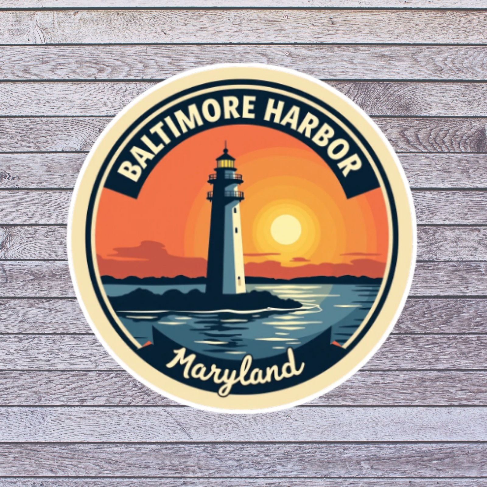 Baltimore Harbor MD Sticker Vinyl Decal Lighthouse Sunset Maryland