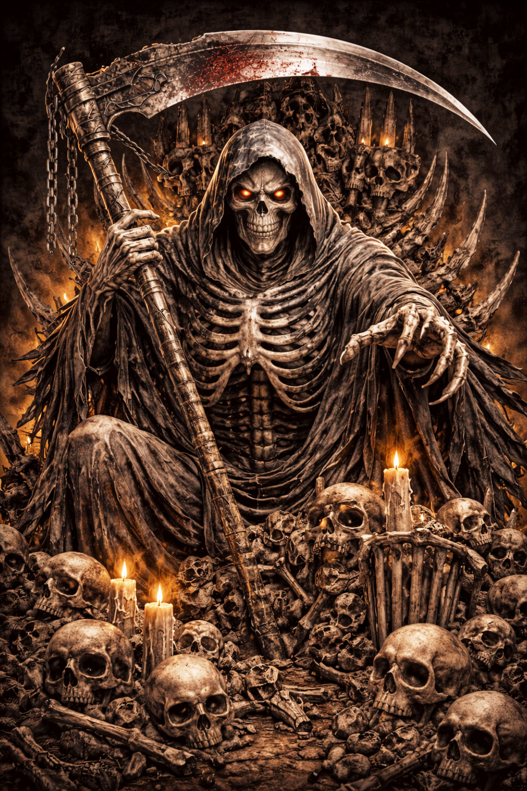 Grim Reaper Skull Throne Sticker 3×4.5 Inch Bone Death King Gothic Horror Decal