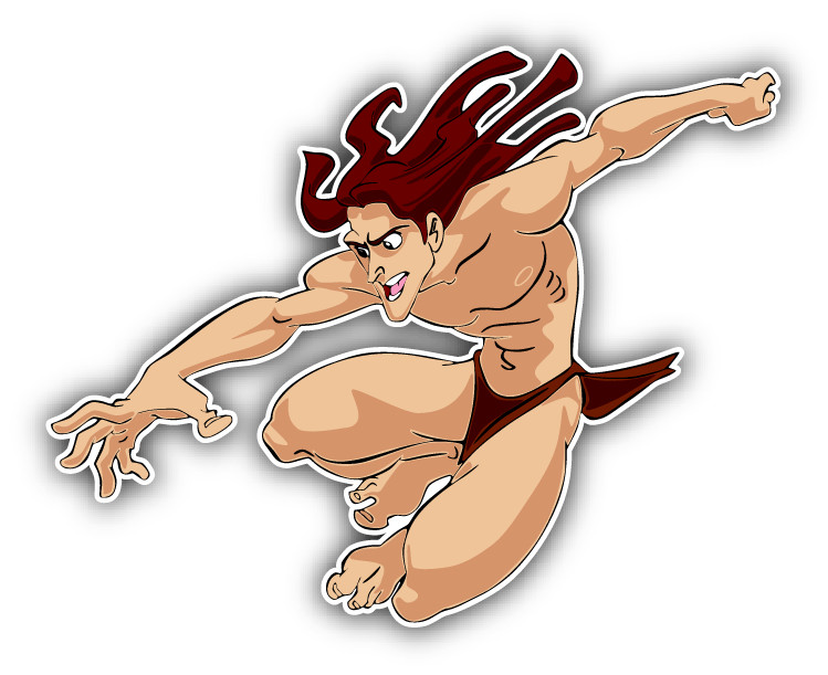 Tarzan Jumping Cartoon Car Bumper Sticker Decal 5" x 4"