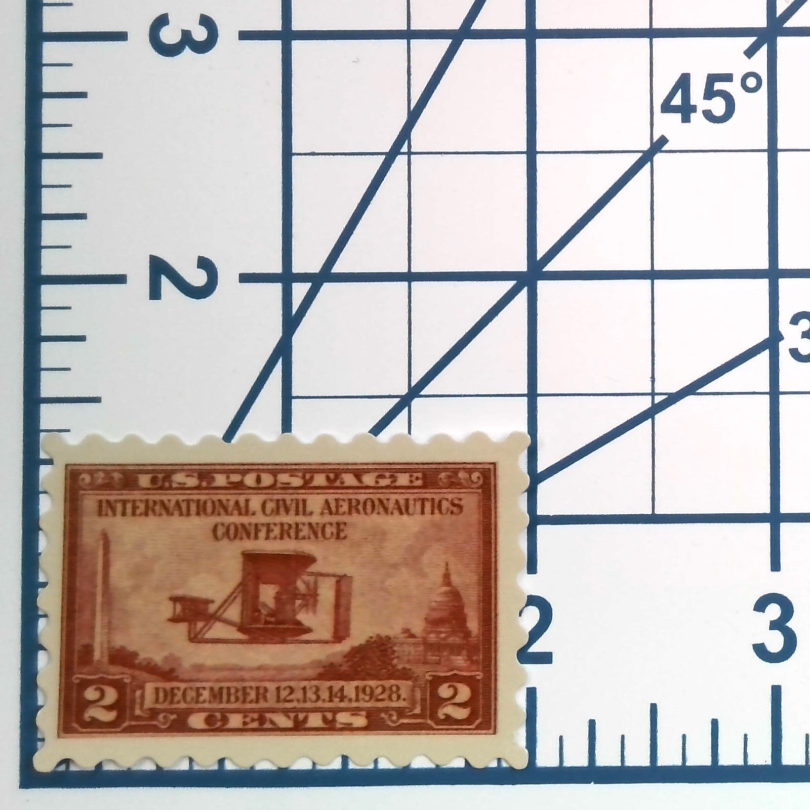 Vintage US Postage Stamp Sticker Wright Flyer 1928 Aeronautics Conference 2 Cent