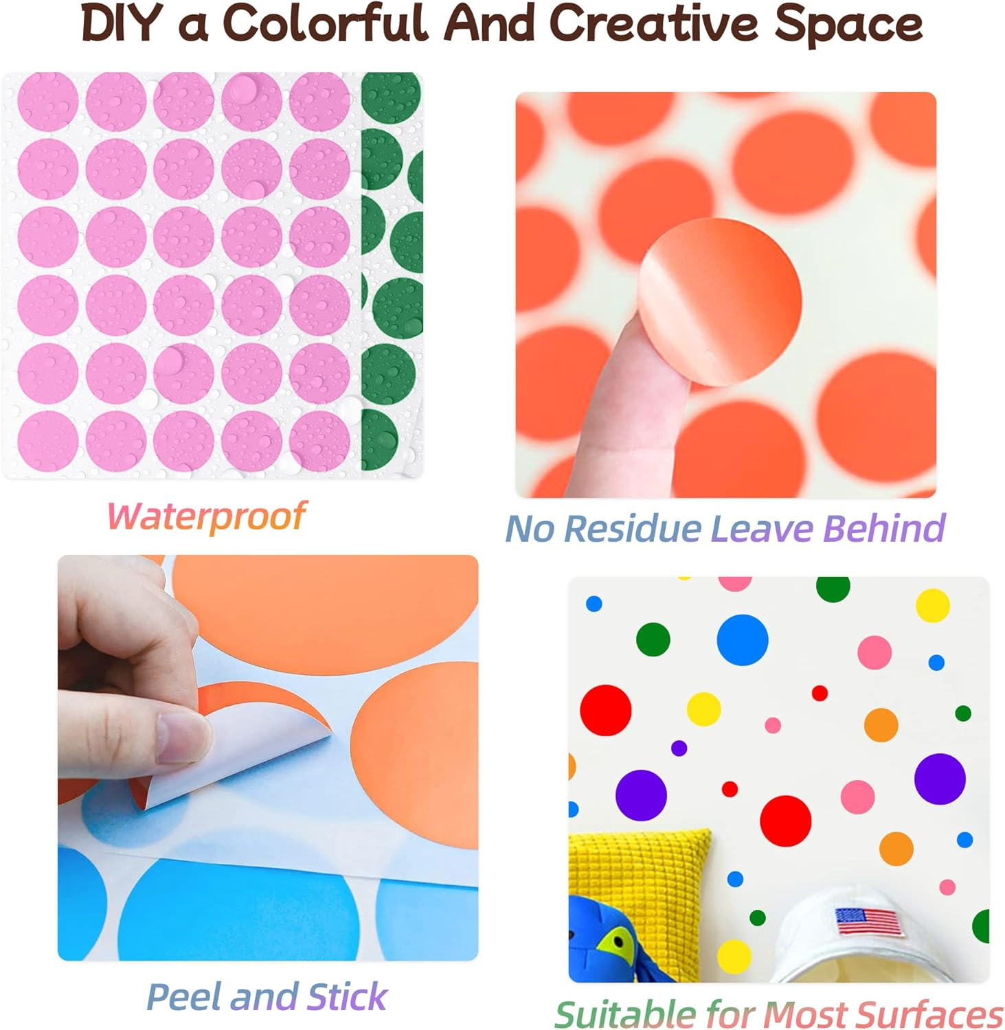 1240Pcs Polka Dot Wall Decals Colorful Boho Wall Decal Peel and Stick Kids Decal