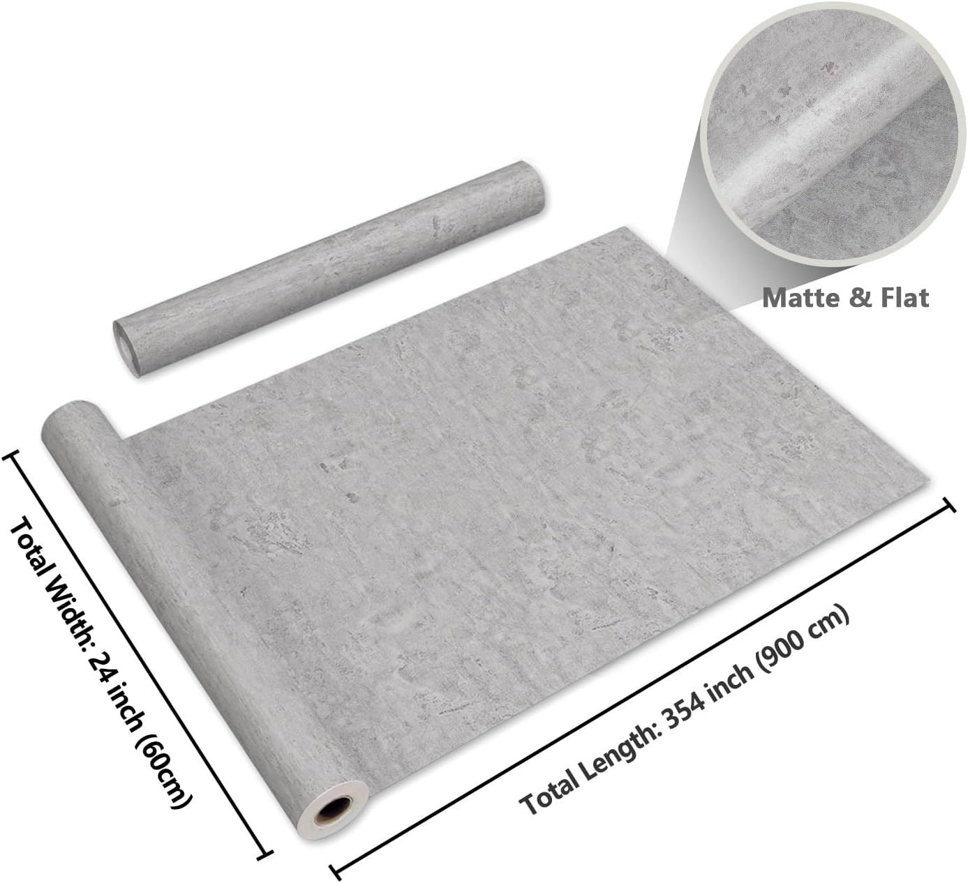 Concrete Grey Wallpaper 24"x354" Extra Thick Wide Waterproof Peel and Stick C…