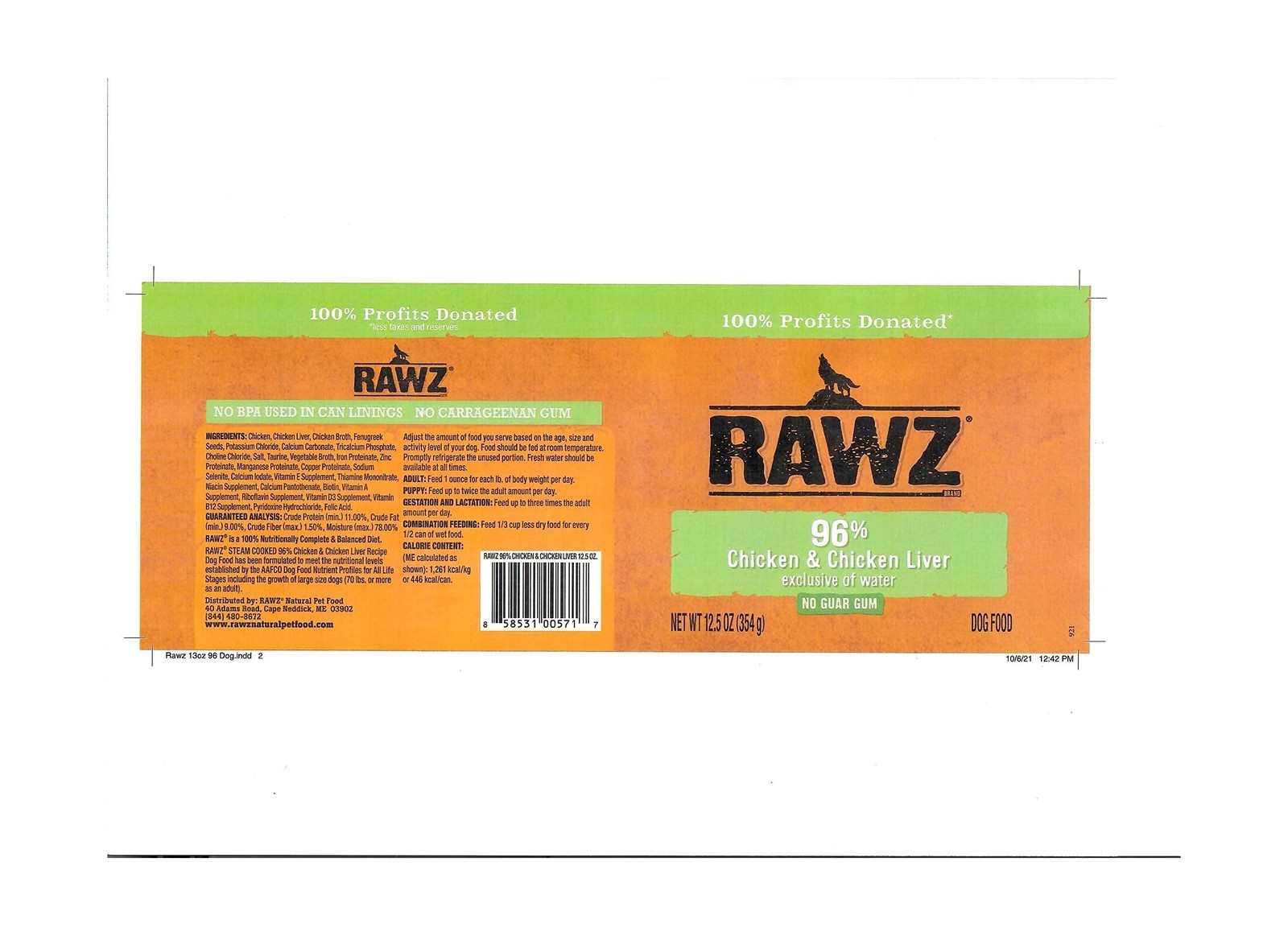 Rawz 96% Meat Canned Wet Food for Dogs 12 Pack/ 12.5 oz. Cans (Chicken/Chicke…