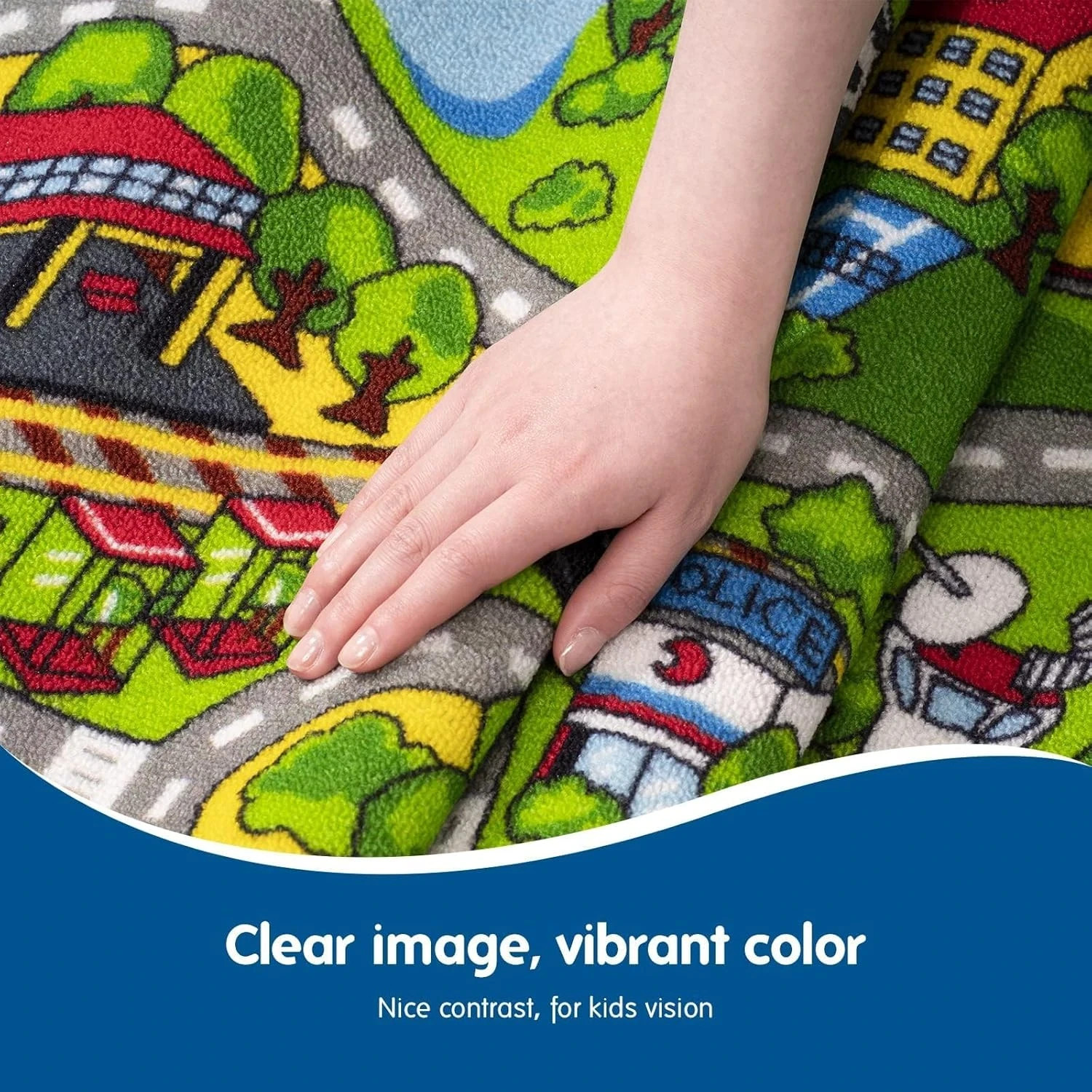 Kids' Train & City Rug – Non-Slip, Washable, Race Car Track Play Mat for Boys &