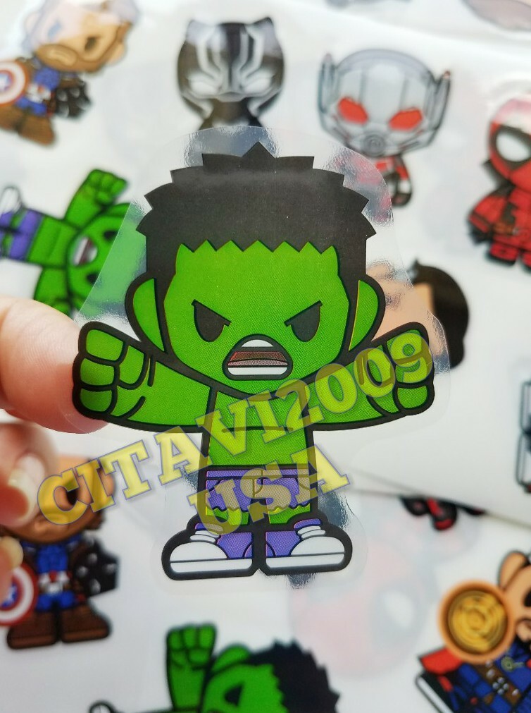 MARVEL SUPERHEROES AVENGERS CARTOON TRANSLUCENT WATERPROOF STICKERS SET OF 10.