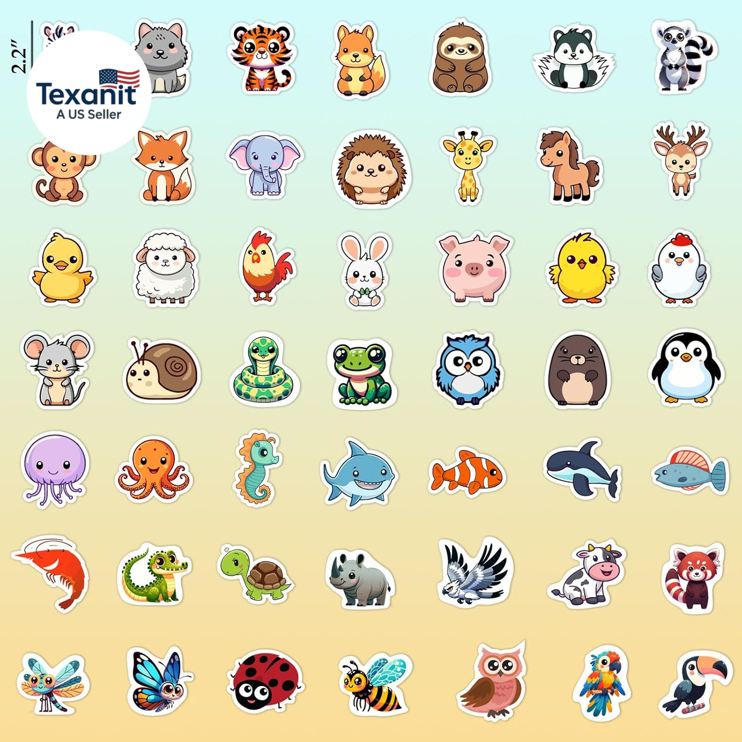 100 PCS Water Bottle Stickers for Kids,Waterproof Vinyl Animal Stickers for Kids