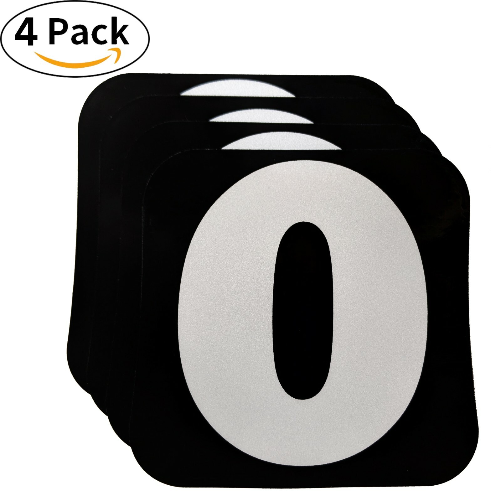 Set of 4 Numbered Vinyl Stickers 0-9 Black Background White Font 3.5" x 3.5"