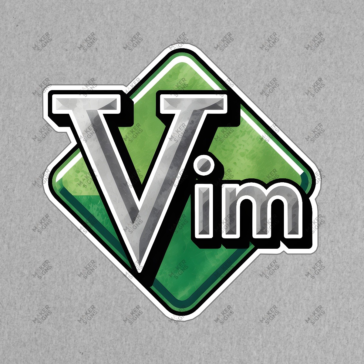 Retro Video Game Aesthetic Vim Logo Sign Metallic Silver & Green #7686