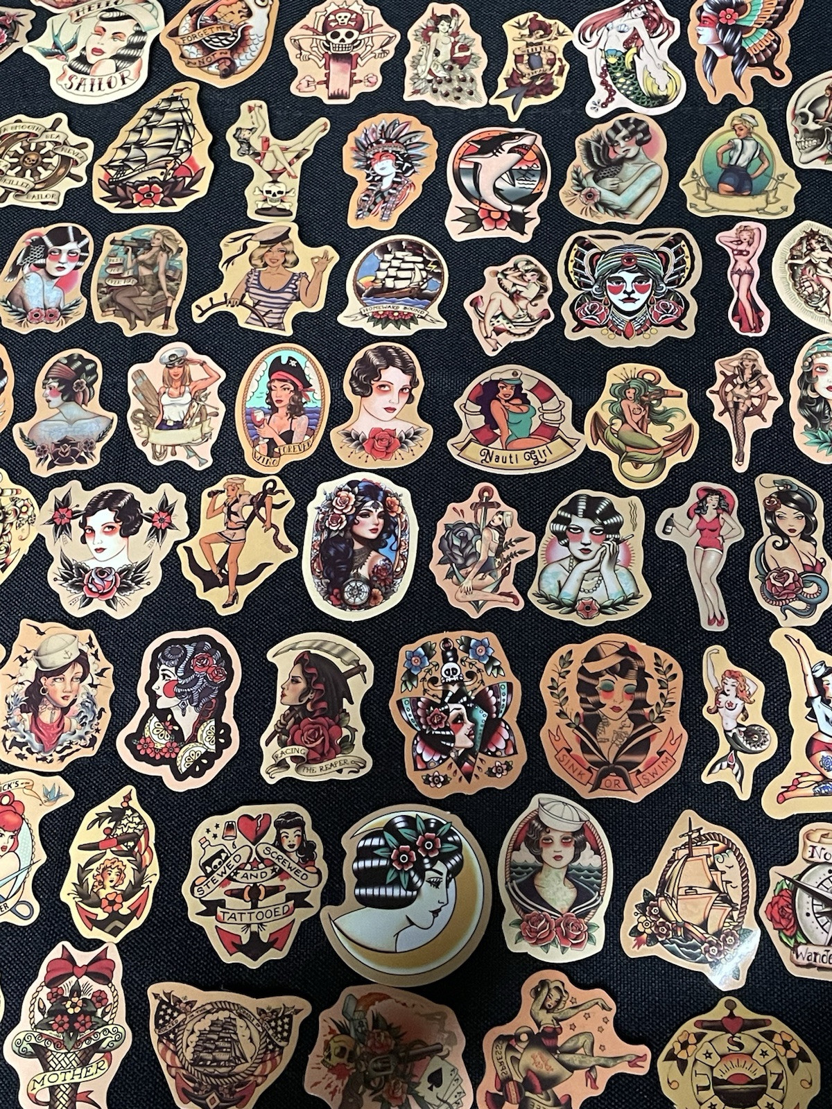 100 Stickers Retro Pinup Girl Sailor Sea Sexy Decals Tattoo Pirate Life