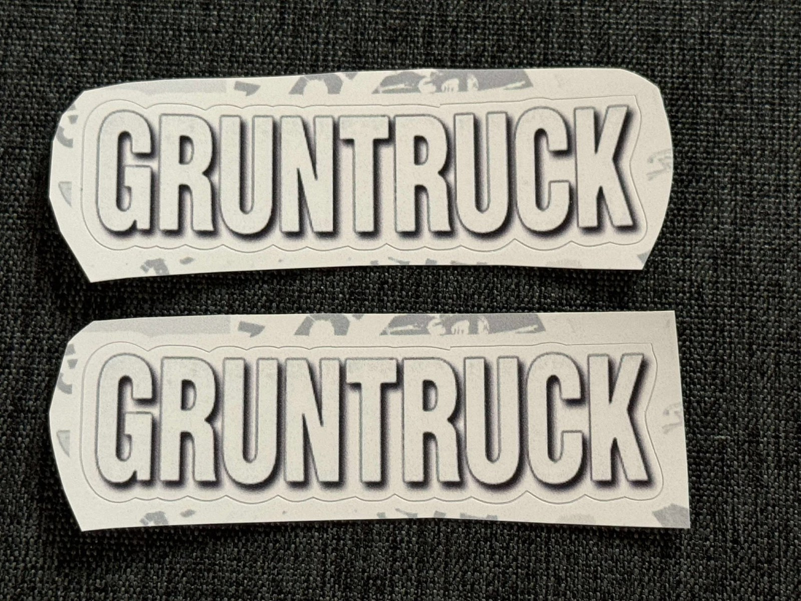 Lot (2) GRUNTRUCK 5/8" x 2 1/4" Band Logo STICKERS Gray FAST! FREE SHIP!