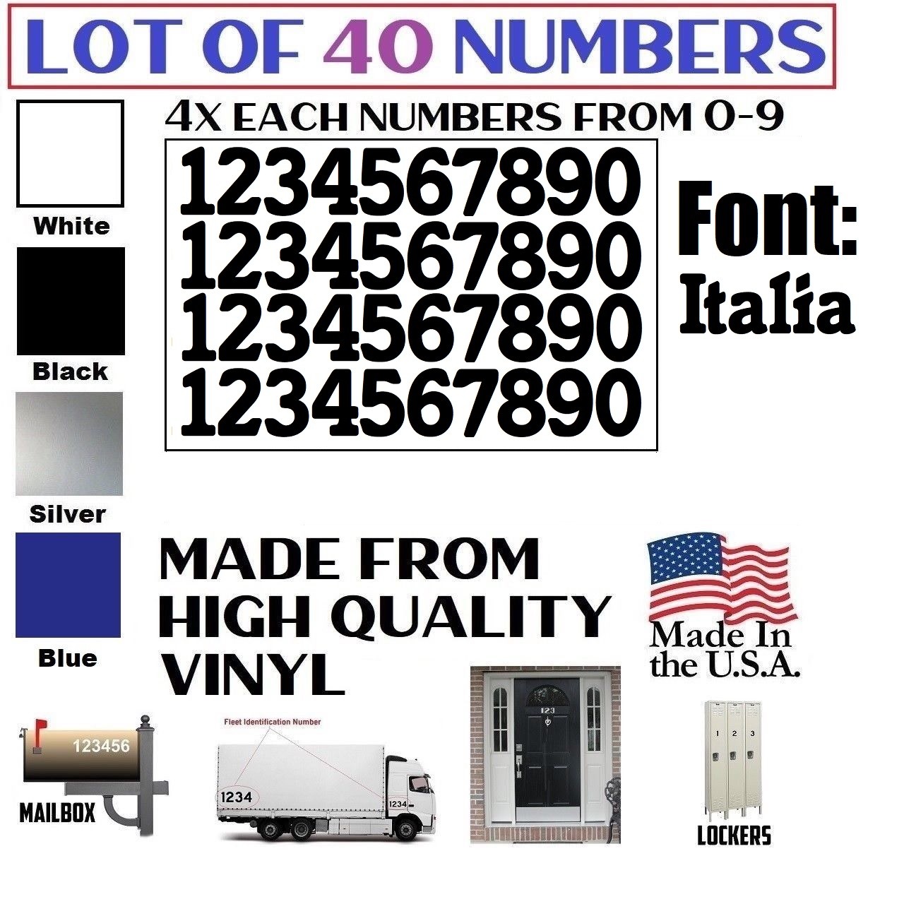 Lot of 40 White,Black,Silver,Blue Vinyl Mailbox,Tool Box,Locker Numbers [Italia]