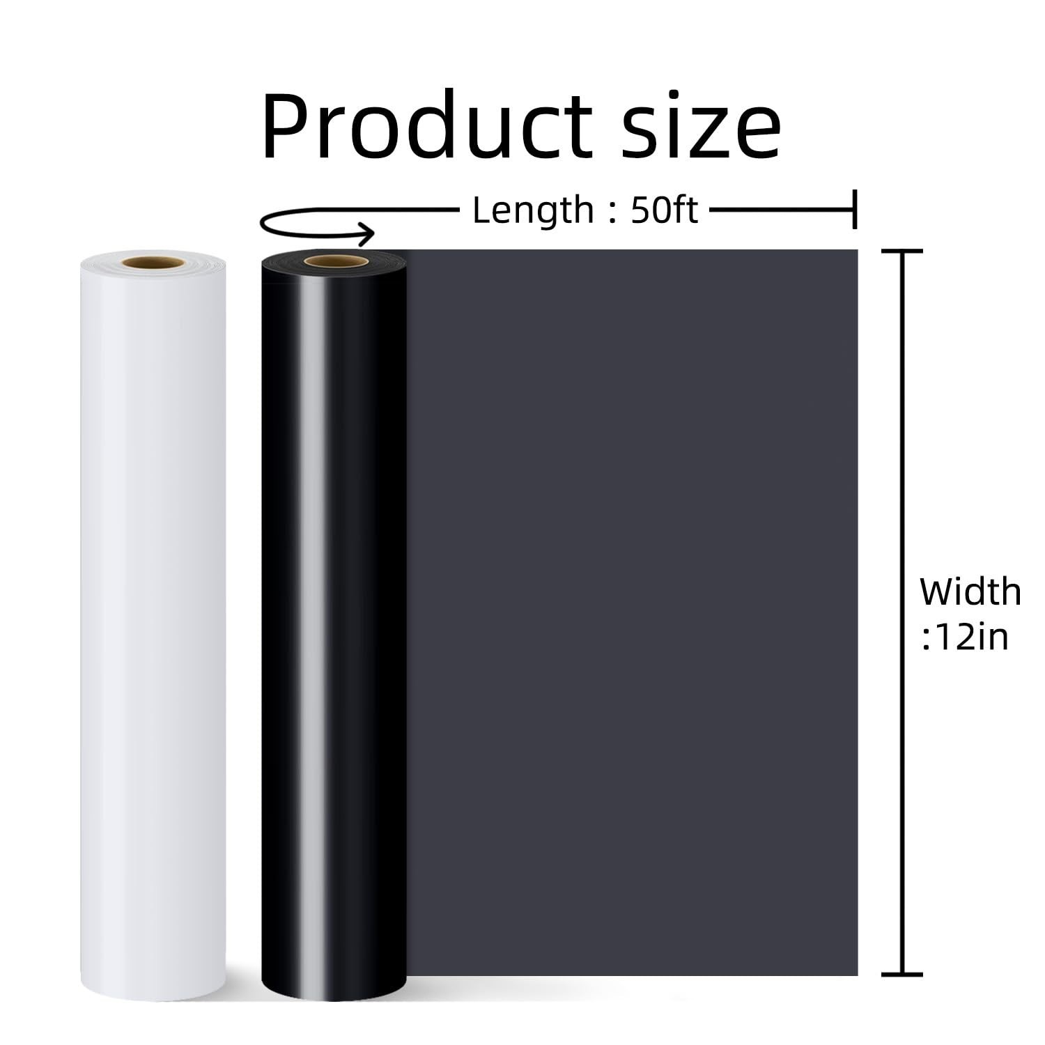 White Heat Transfer Vinyl Roll, 12" x 50ft, White HTV for T-Shirts, Hoodies, …