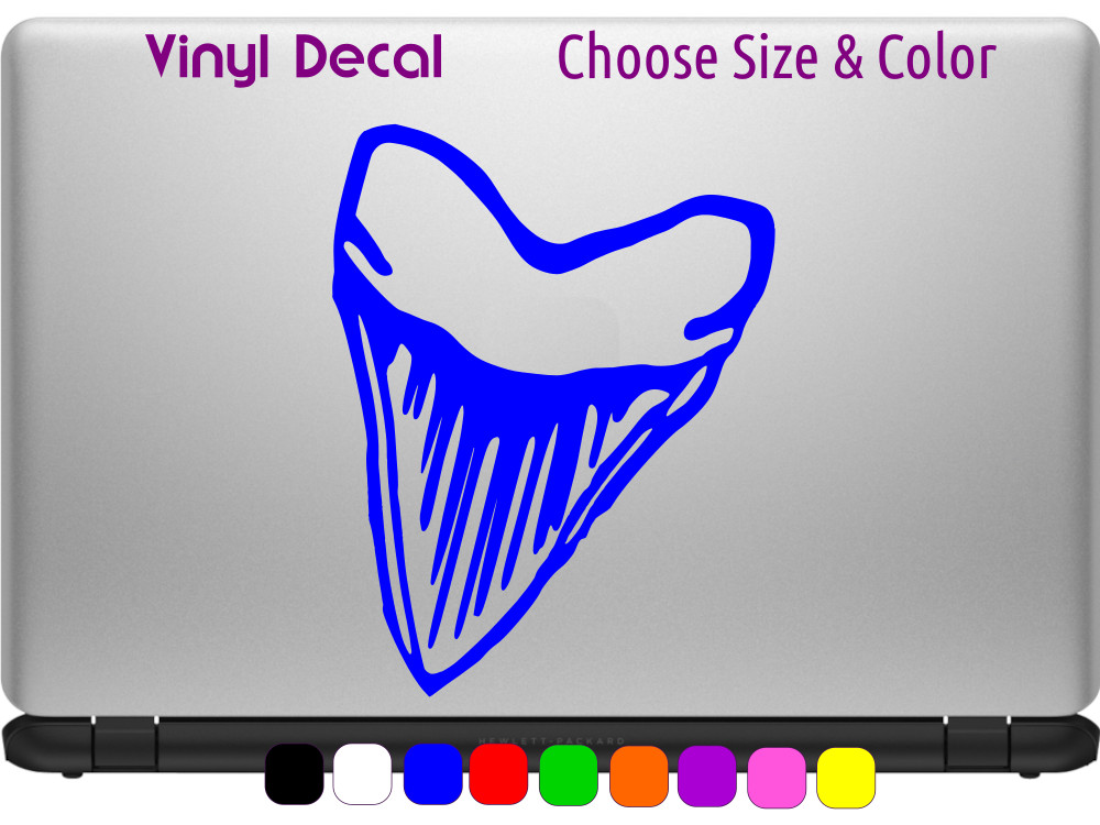 Megalodon Shark Tooth Fossil Decal Laptop Car Window CHOOSE SIZE COLOR