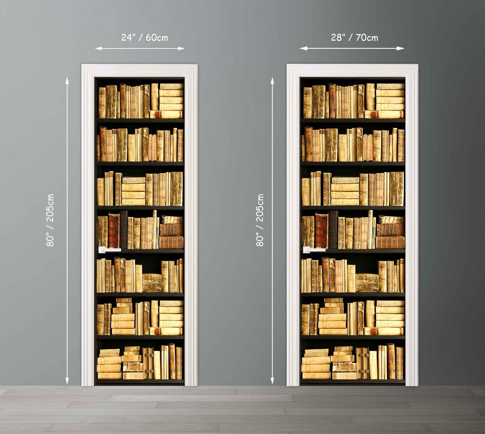 Vintage shelves with books Door mural Cover Bookcase Peel and Stick 3d Decal